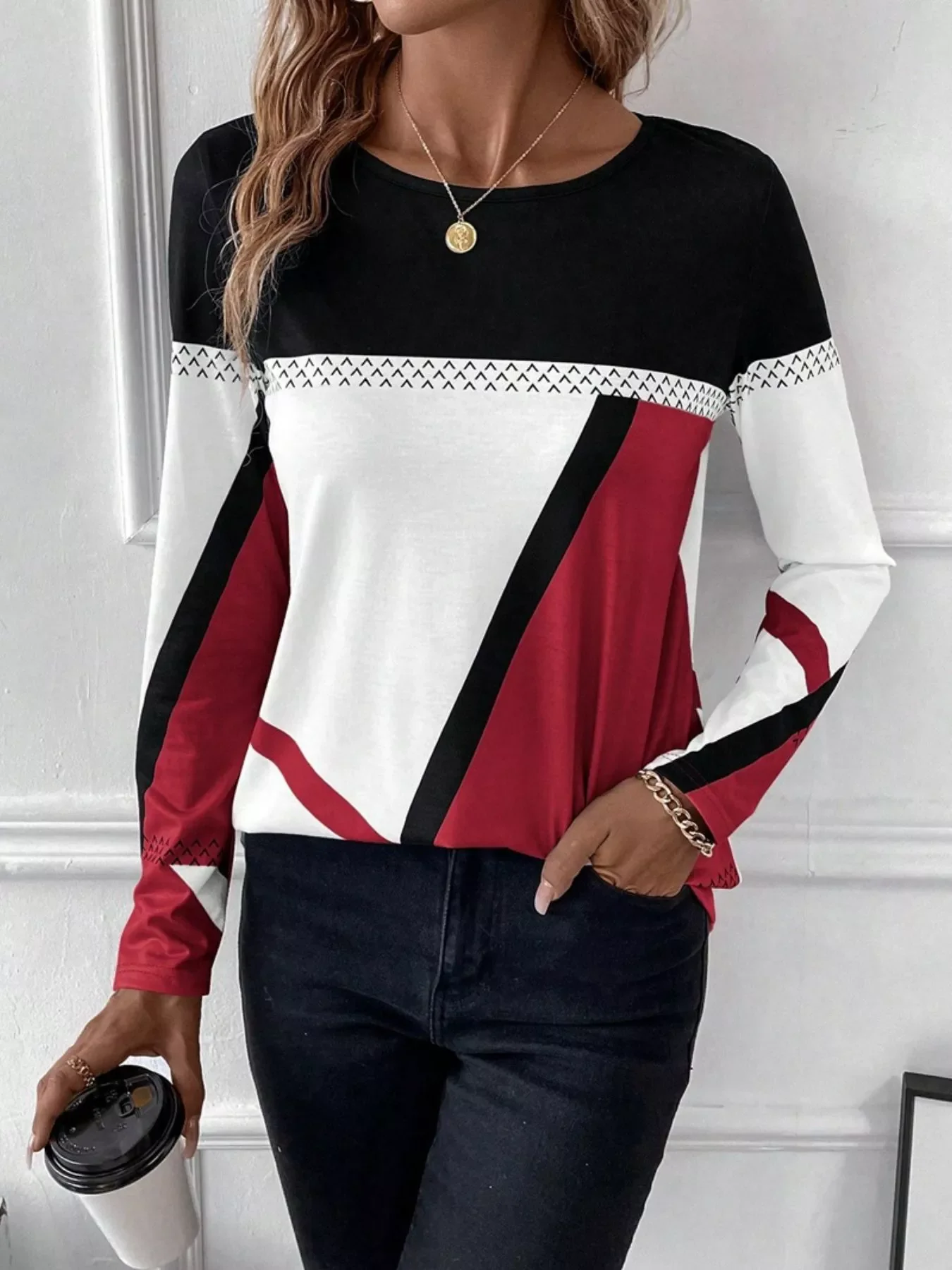 Color Block Long Sleeve T-Shirt - Image 7