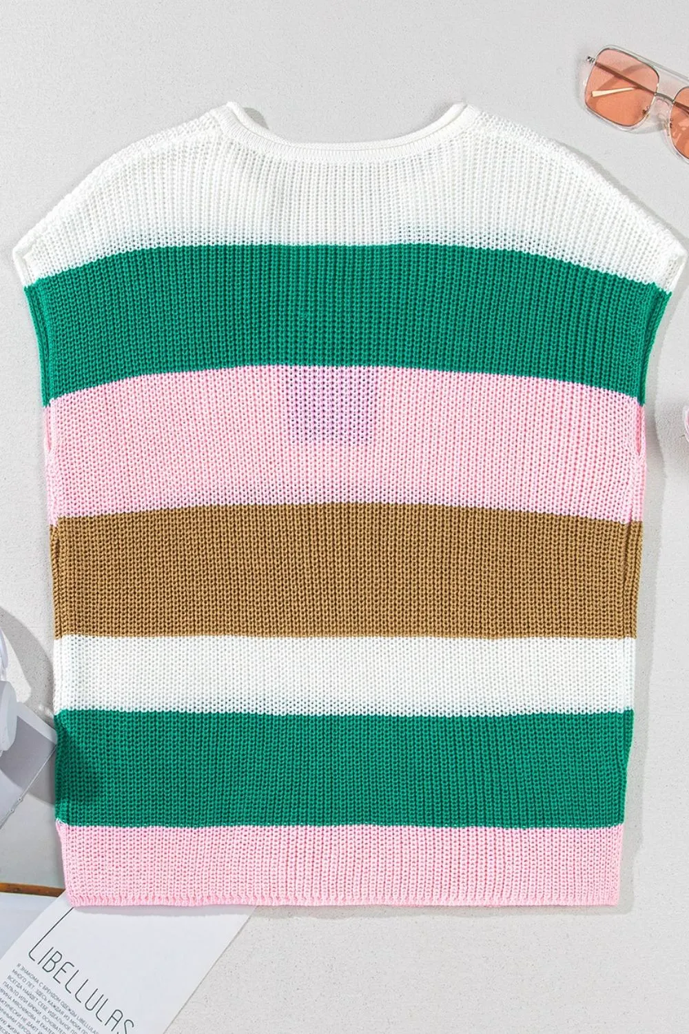 Color Block Notched Cap Sleeve Knit Top - Image 5