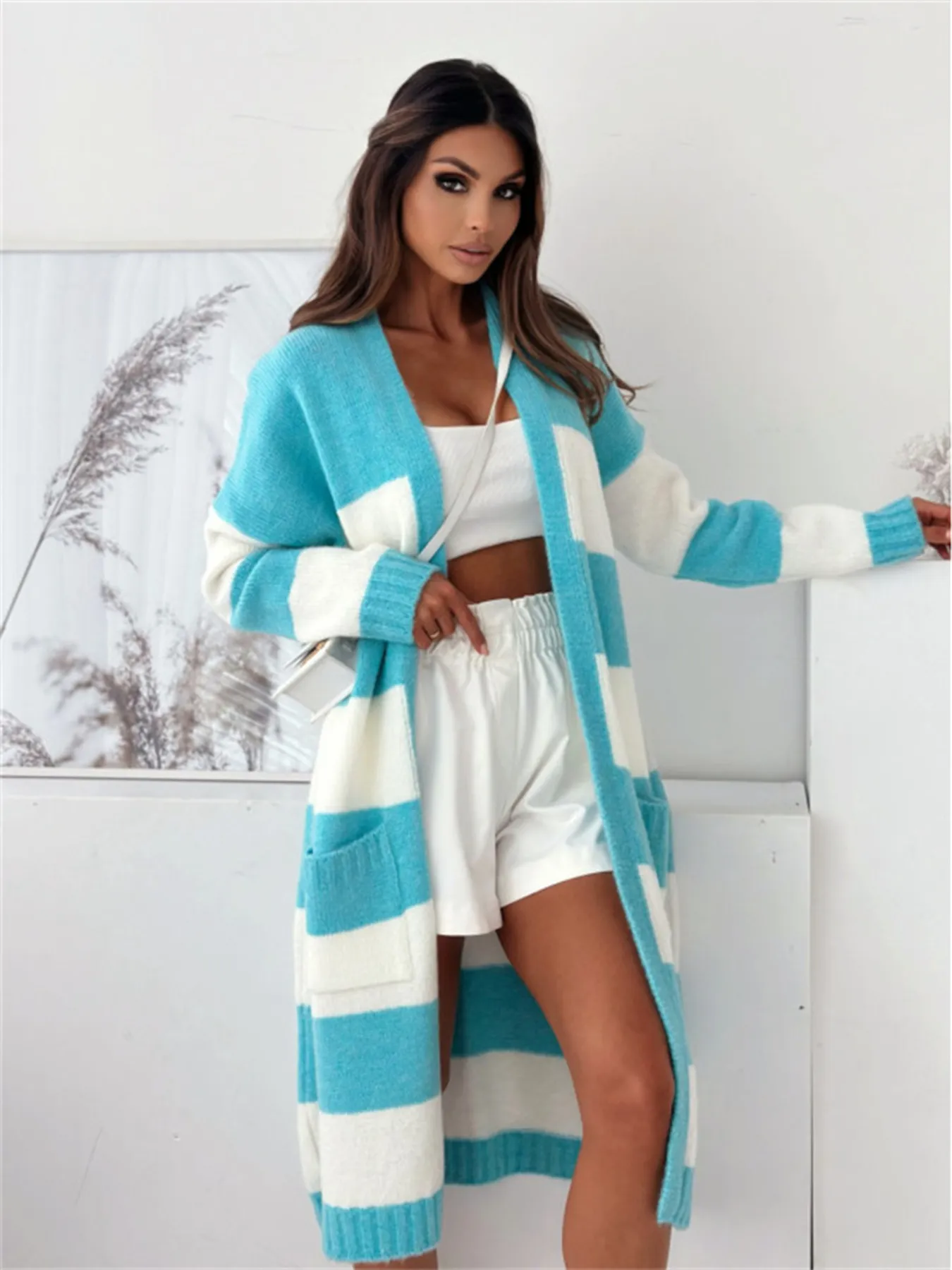 Color Block Open Front Cardigan - Image 7