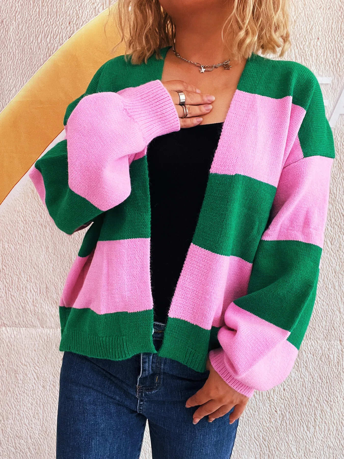 Color Block Open Front Cardigan - Image 14