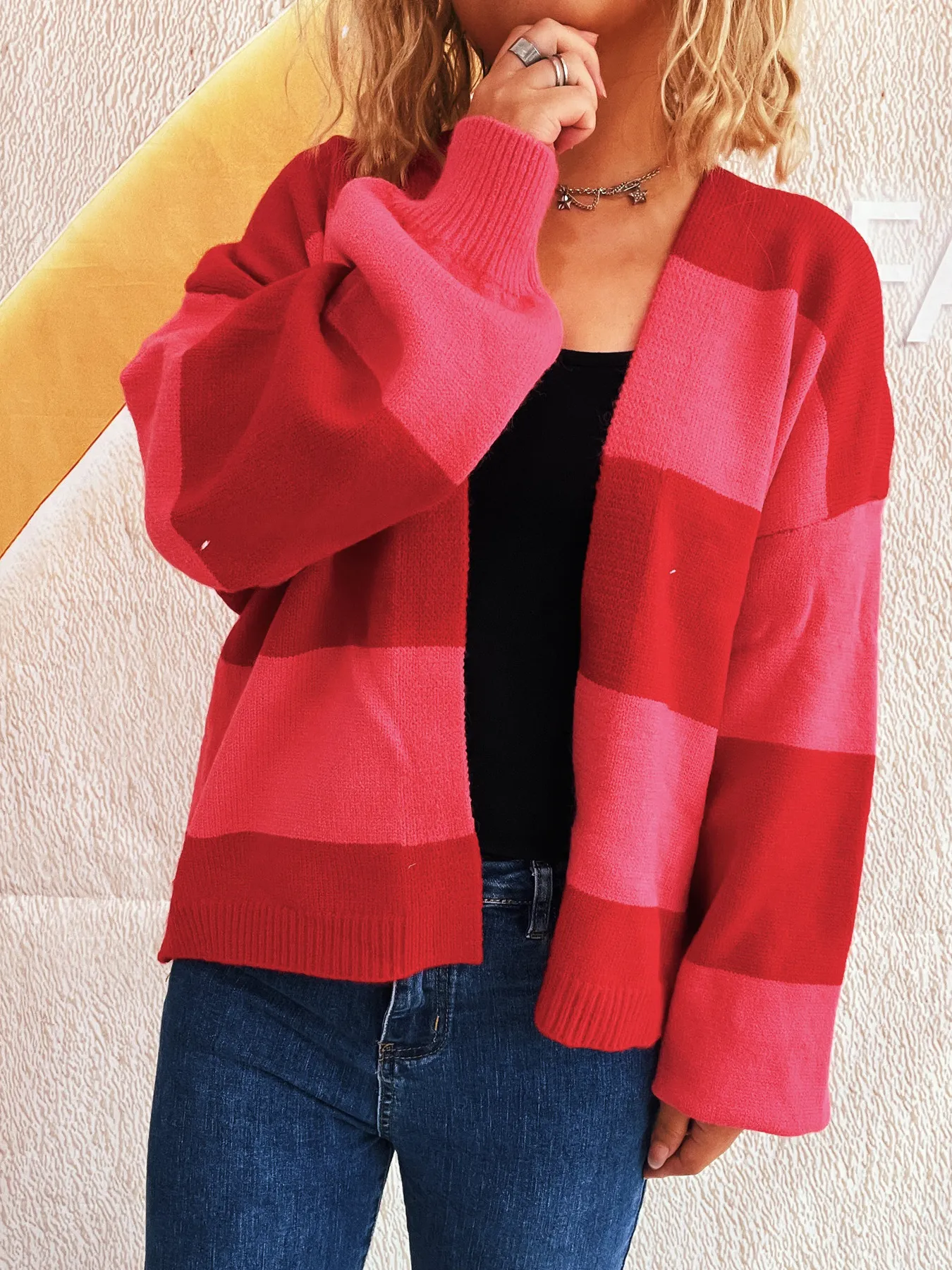 Color Block Open Front Cardigan - Image 19