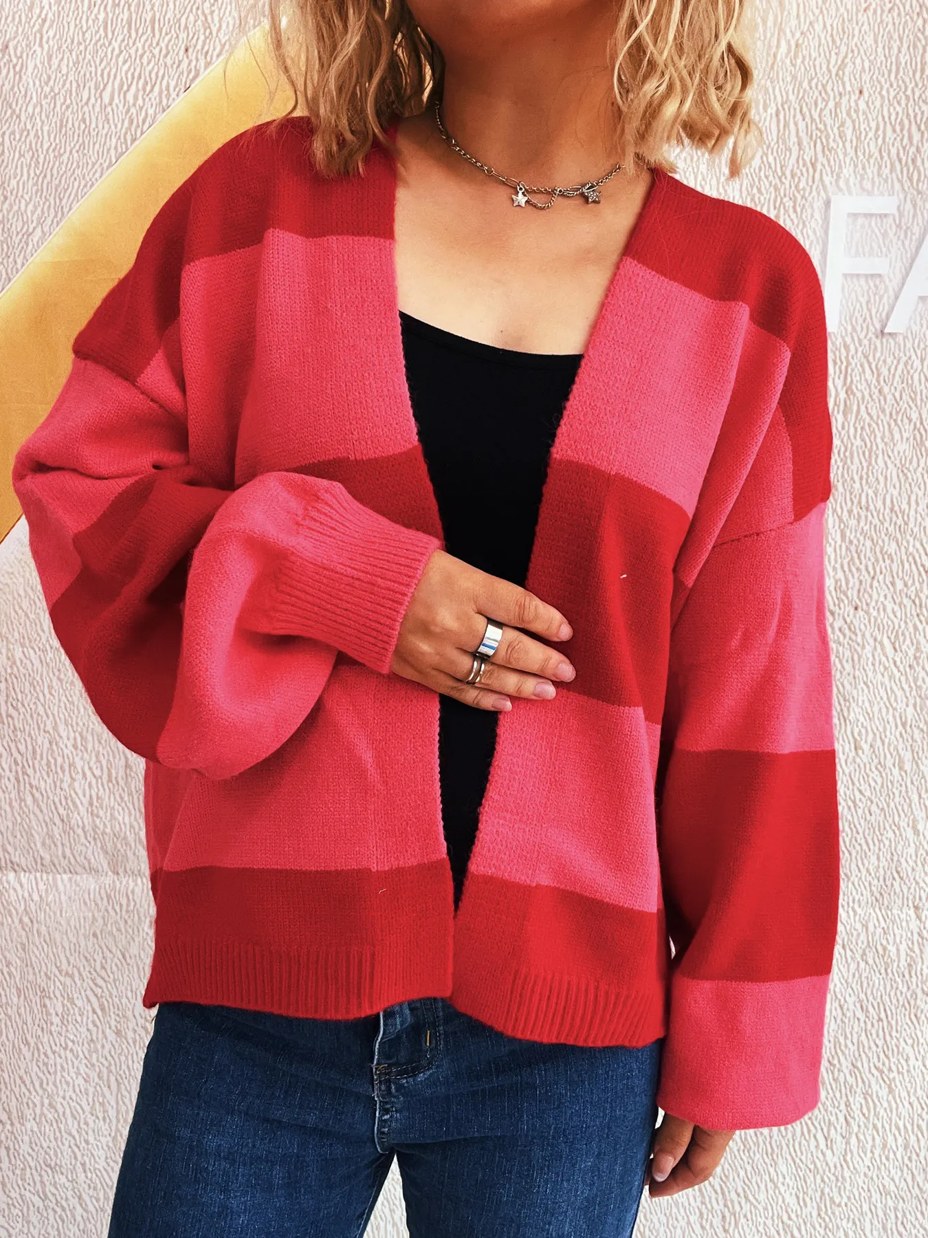 Color Block Open Front Cardigan - Image 20