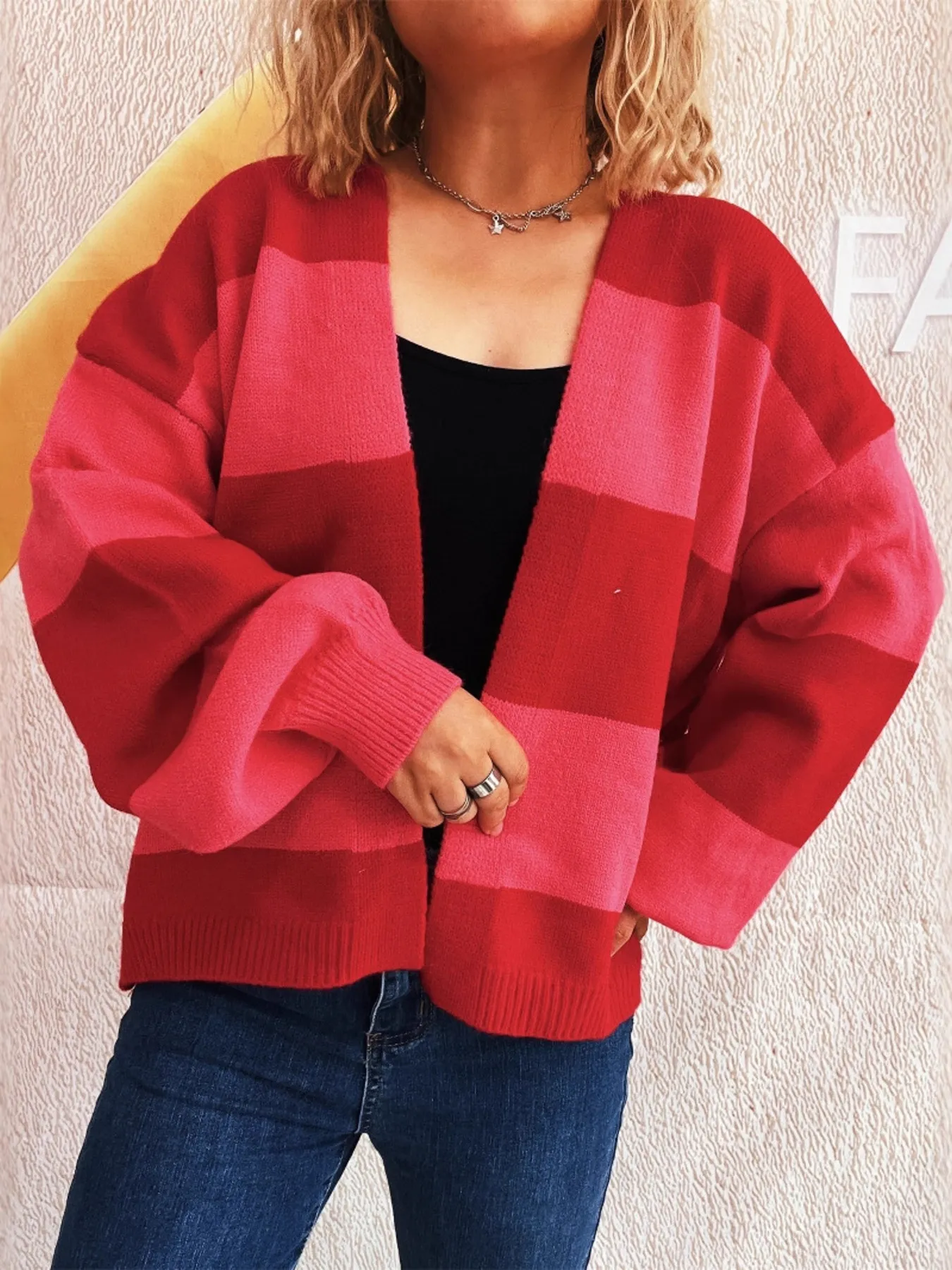Color Block Open Front Cardigan - Image 23
