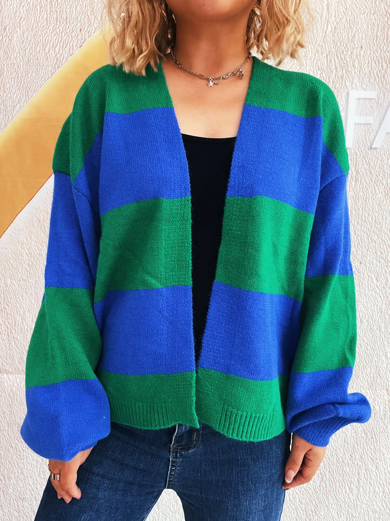 Color Block Open Front Cardigan - Image 3