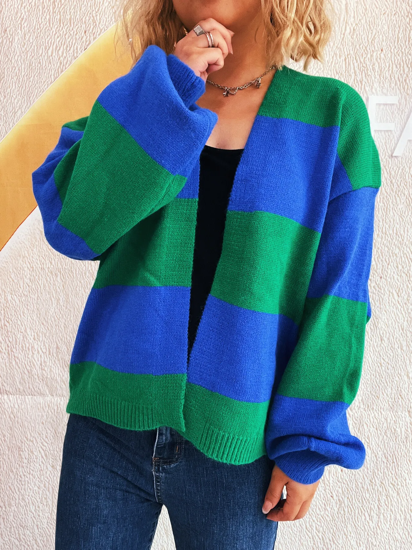 Color Block Open Front Cardigan - Image 4