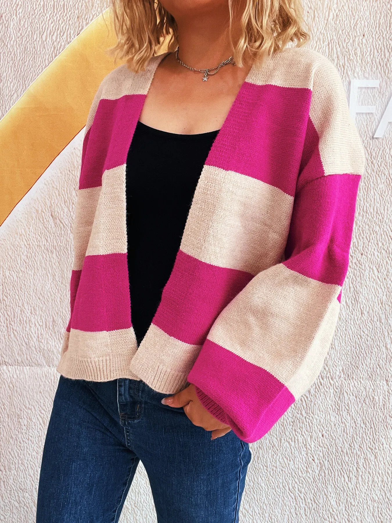 Color Block Open Front Cardigan - Image 9