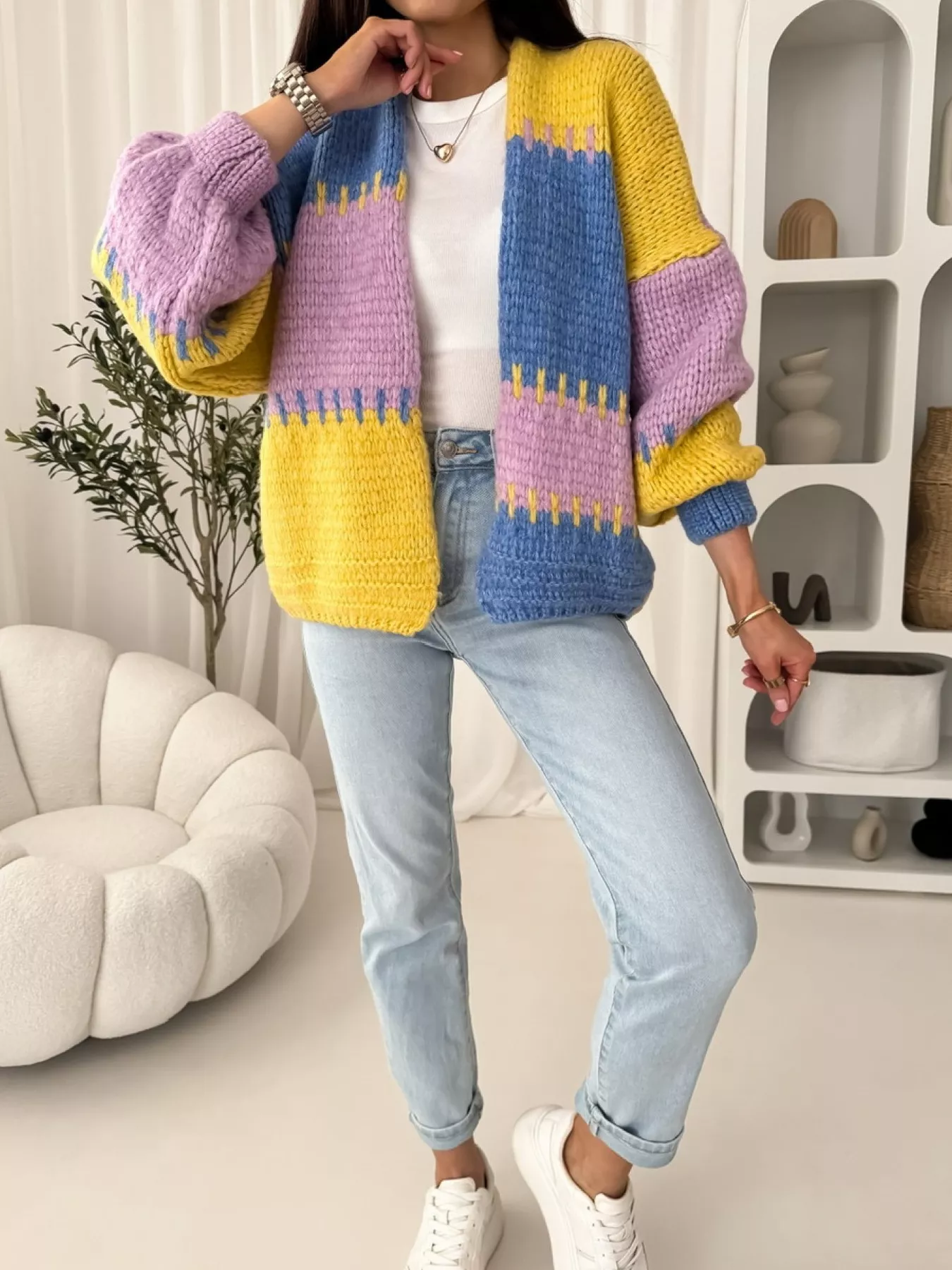 Color Block Open Front Cardigan - Image 6