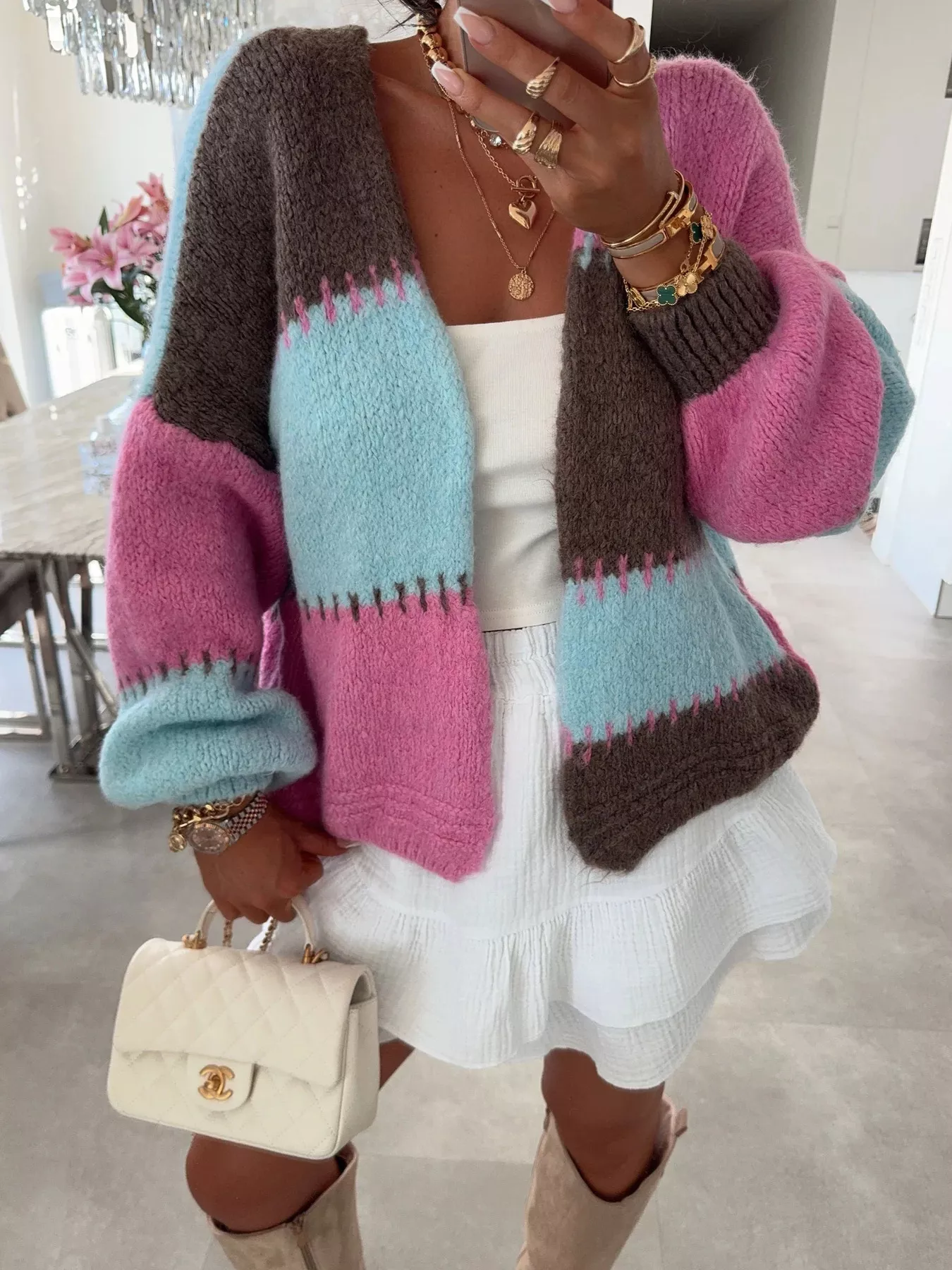 Color Block Open Front Cardigan - Image 8