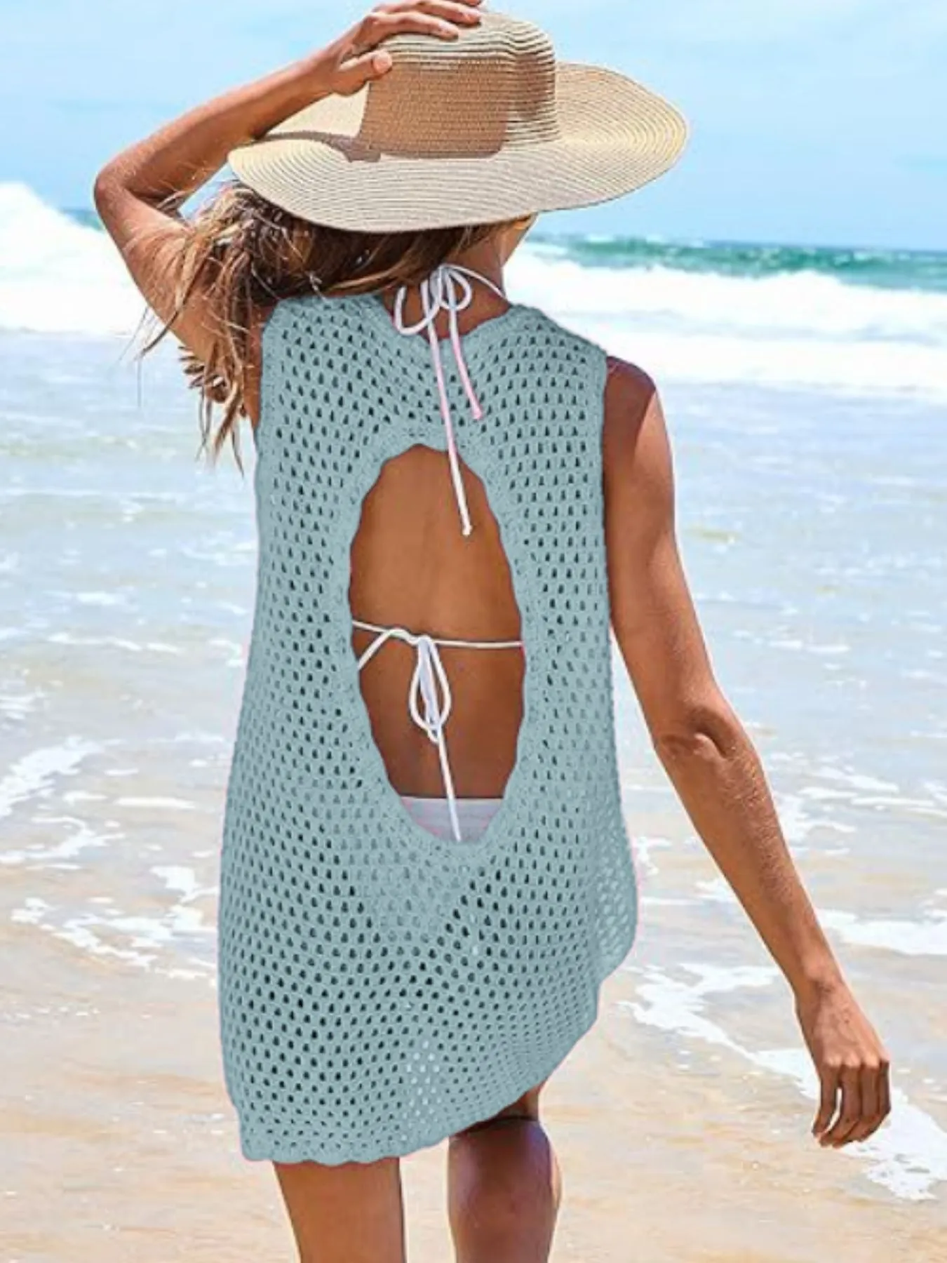 Color Block Openwork Sleeveless Cutout Back Cover-Up - Image 20