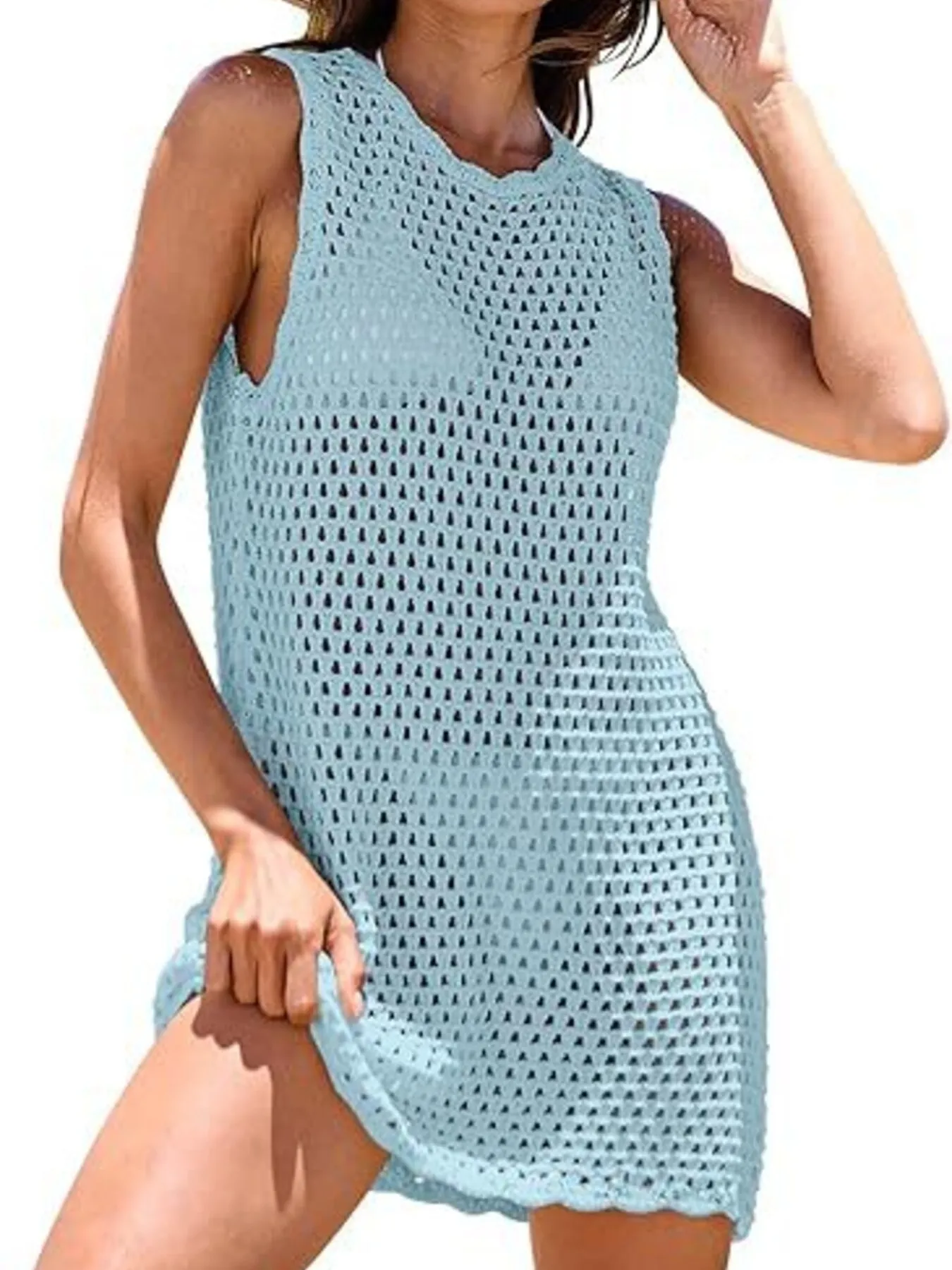 Color Block Openwork Sleeveless Cutout Back Cover-Up - Image 21