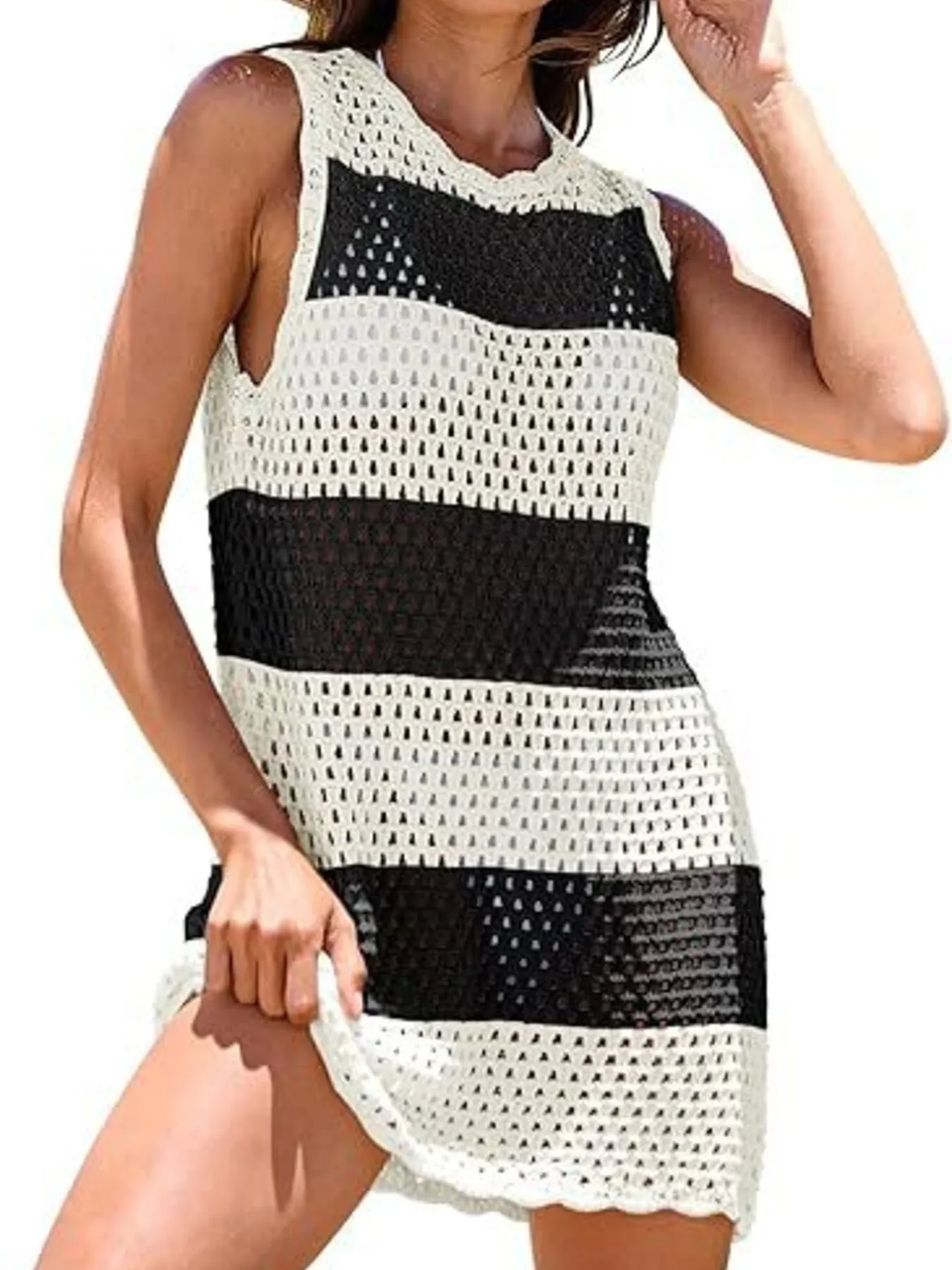 Color Block Openwork Sleeveless Cutout Back Cover-Up - Image 6