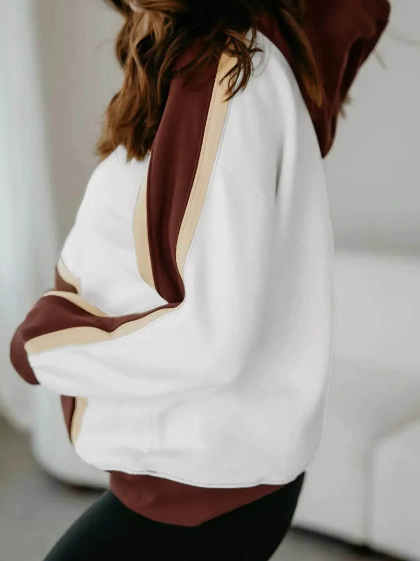 Color Block Patchwork Hooded Sweatshirt - Image 4