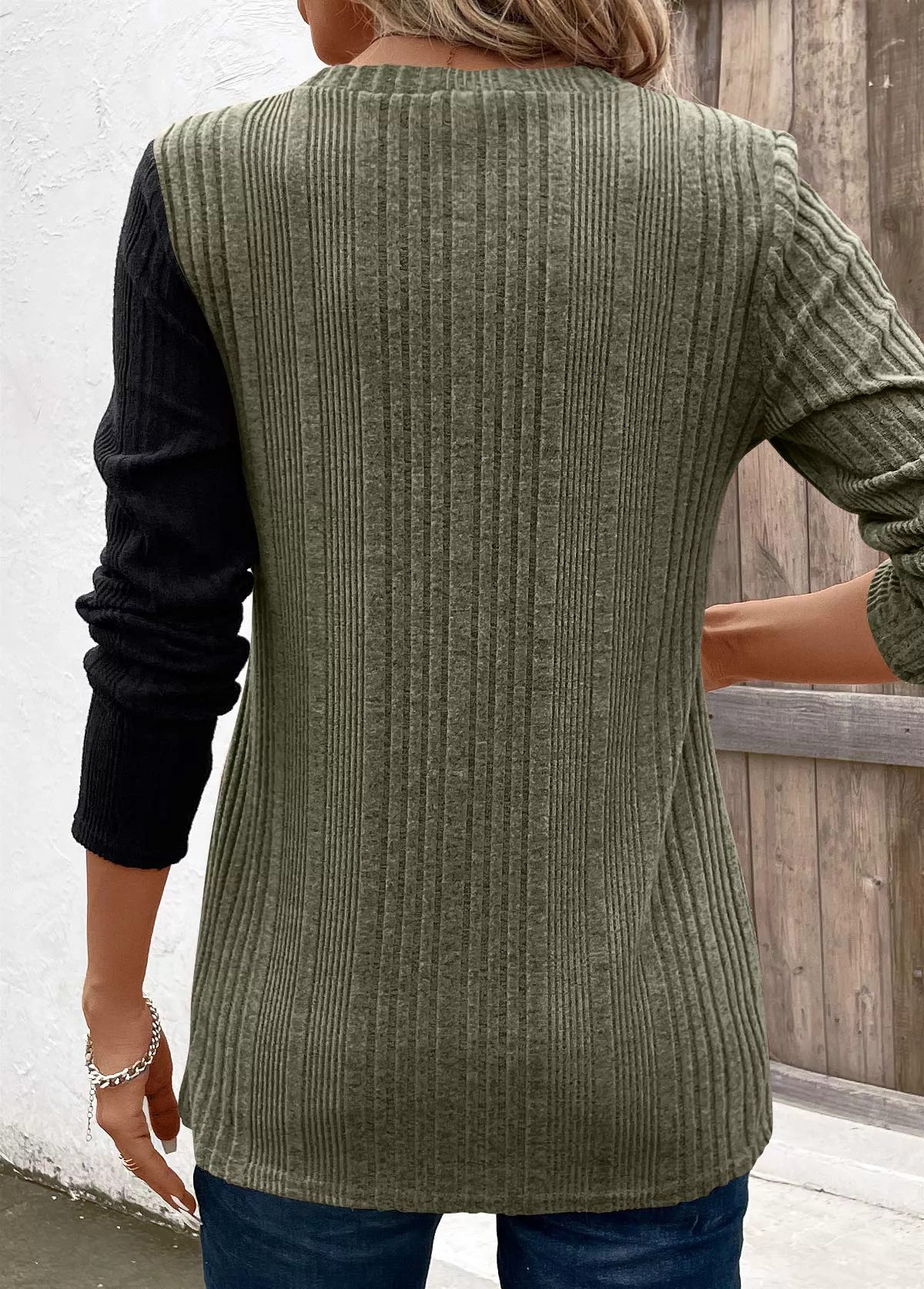 Color Block Ribbed Knit T-Shirt - Image 15