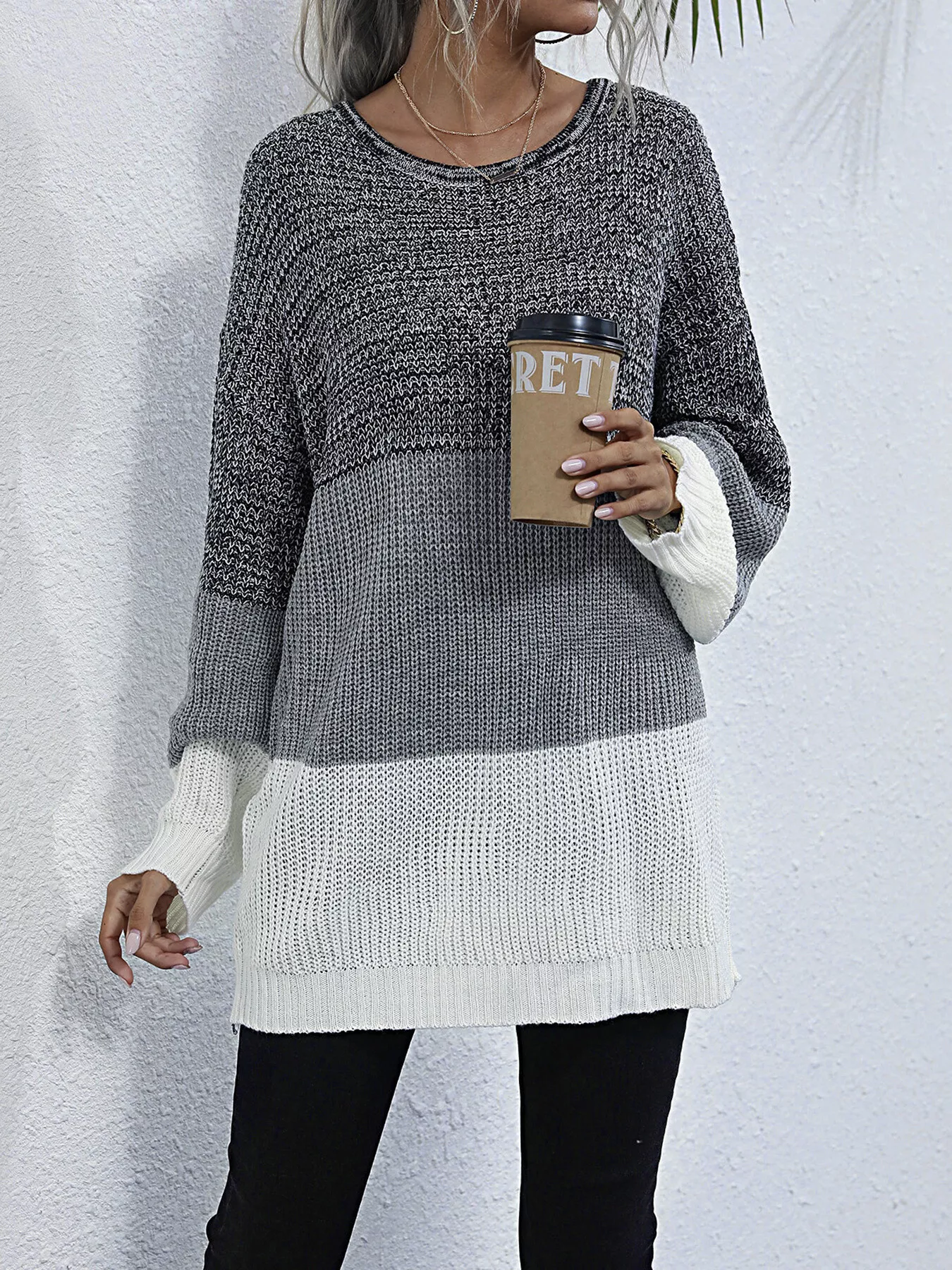 Color Block Round Neck Oversized Sweater - Image 7