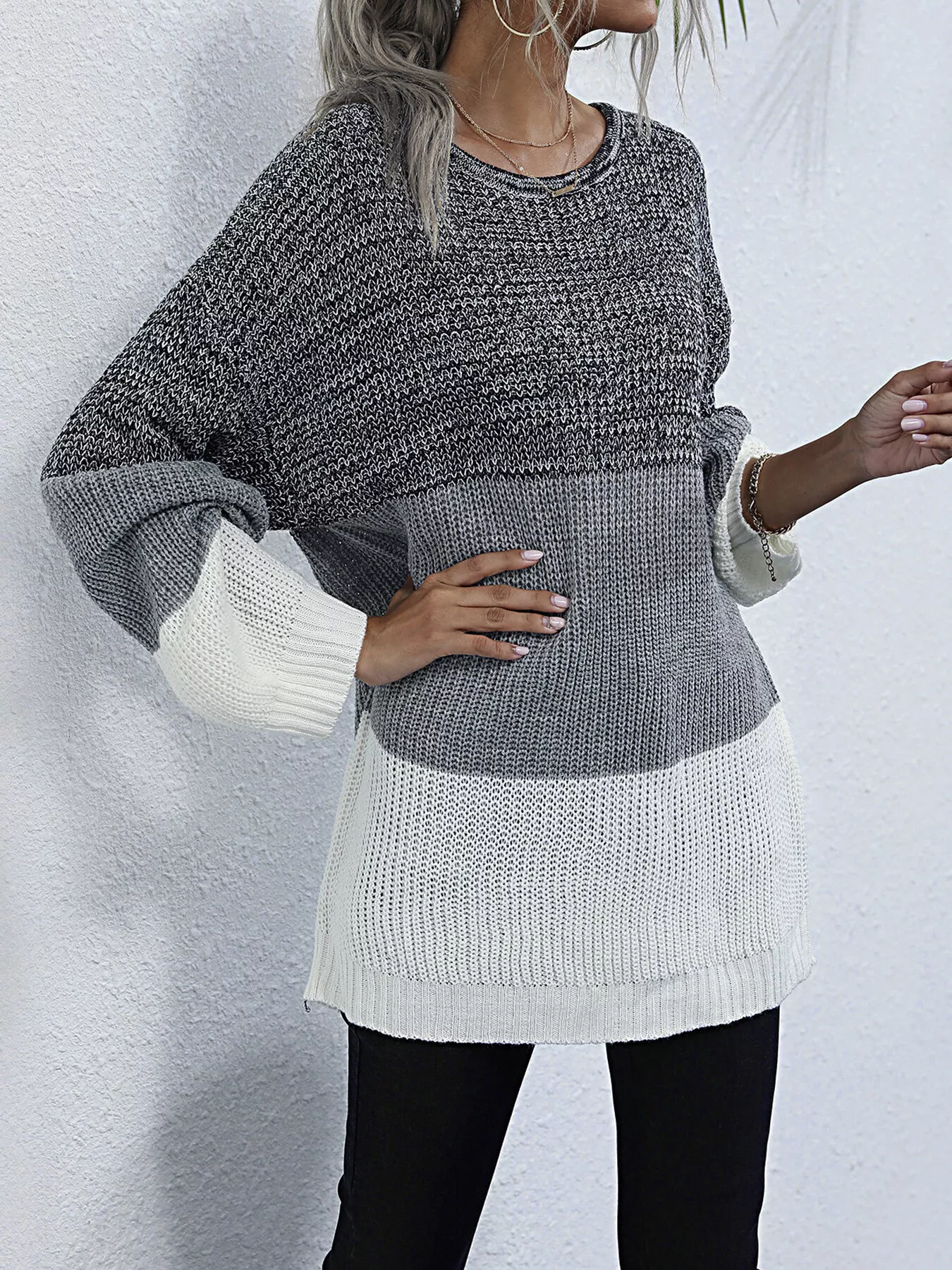 Color Block Round Neck Oversized Sweater - Image 8
