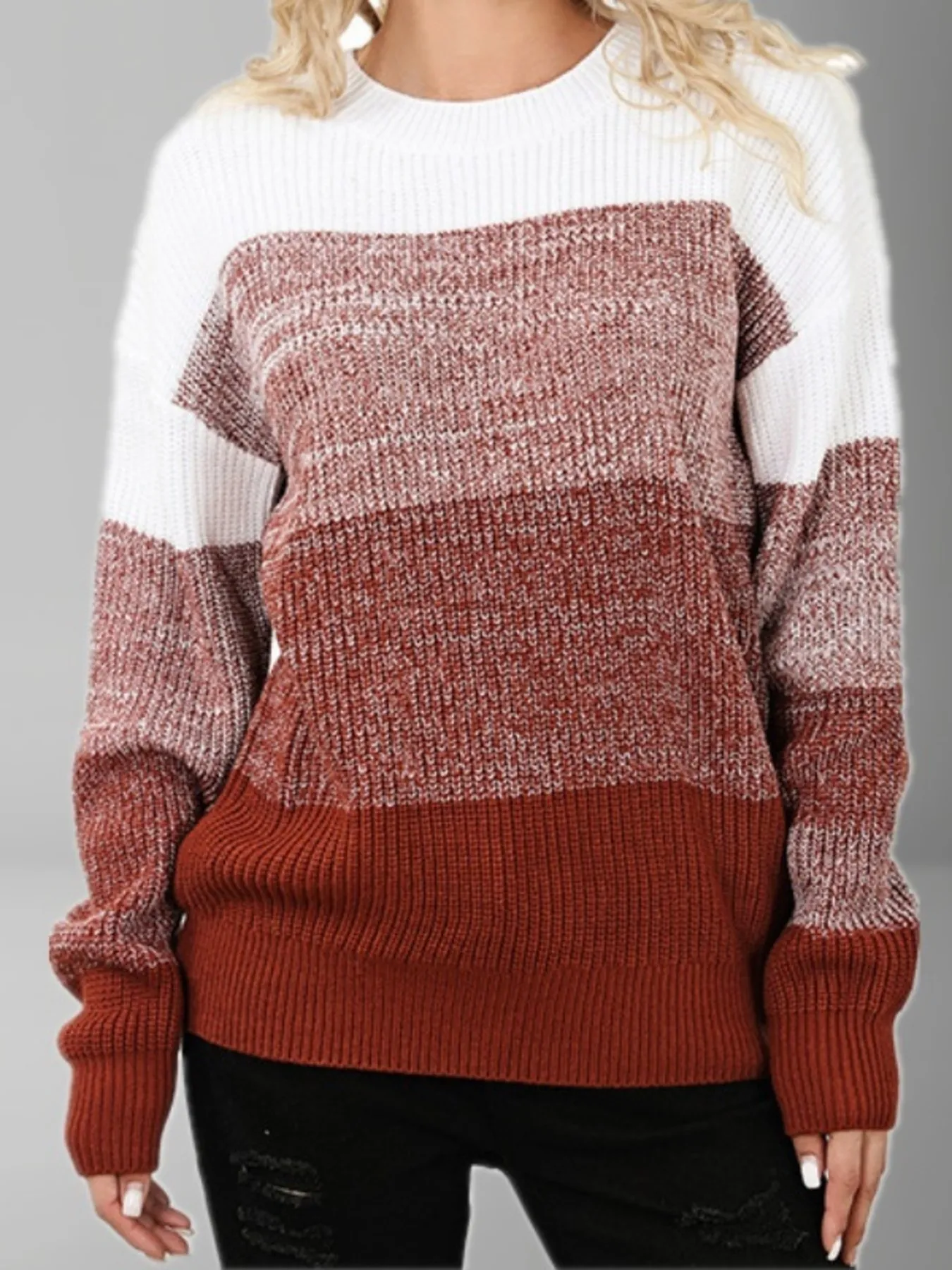 Color Block Round Neck Sweater - Image 2