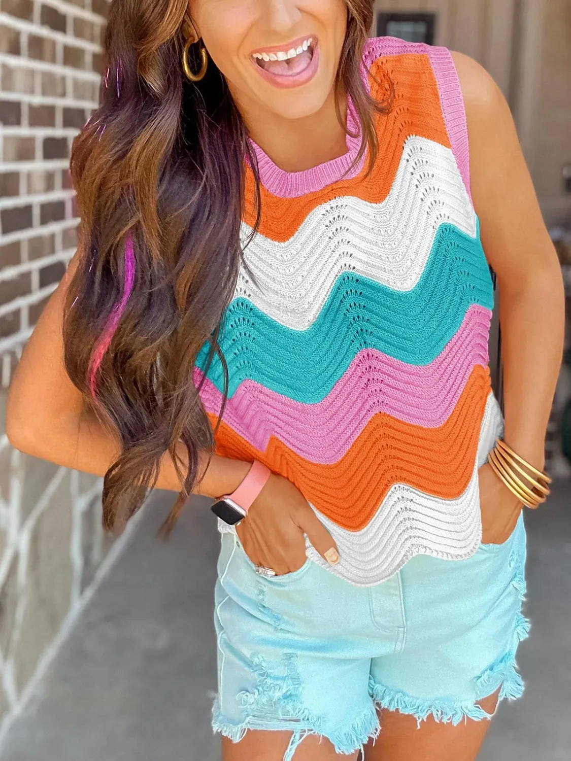 Color Block Round Neck Sweater Vest - Image 2