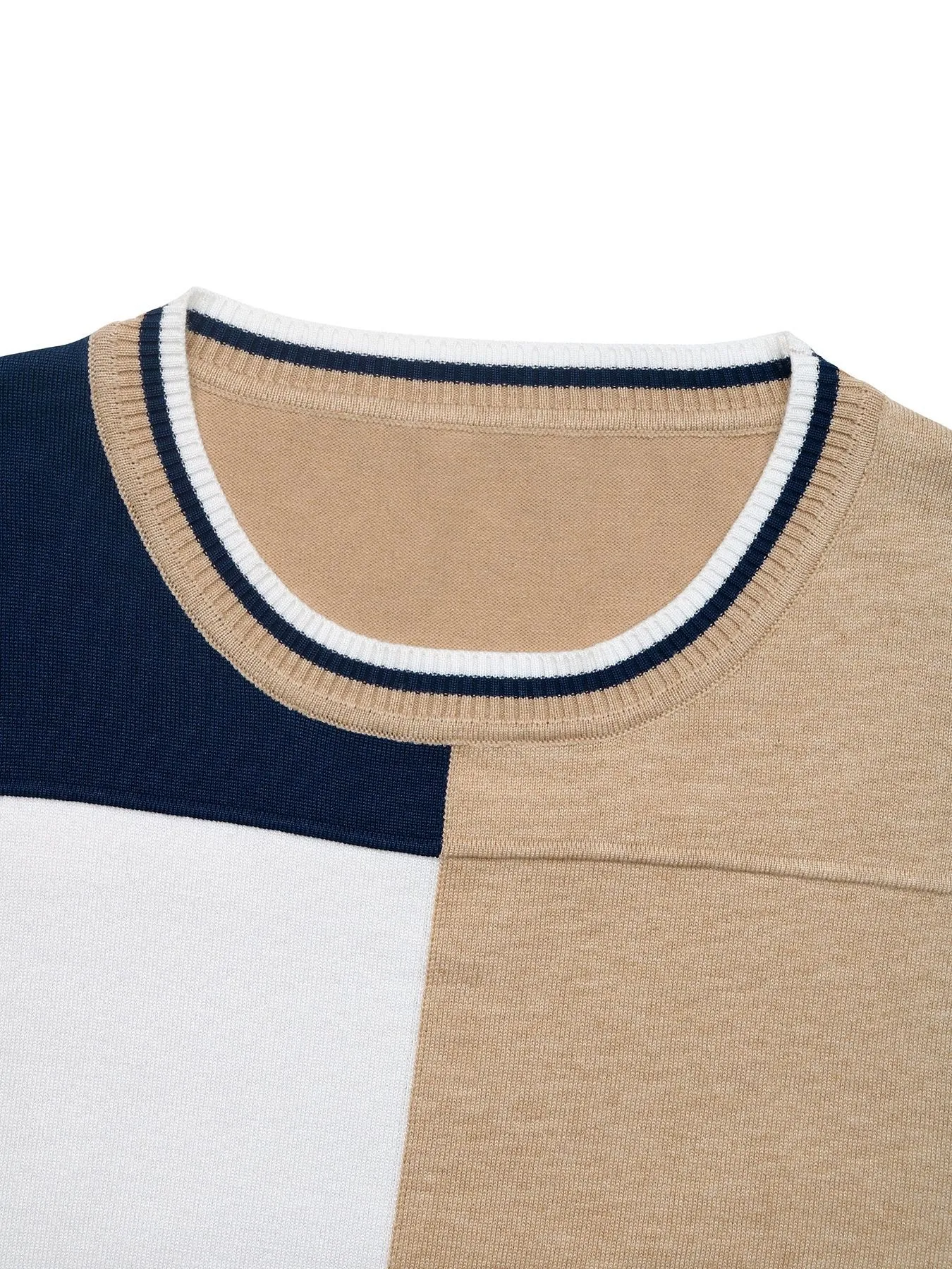 Color Block Round Neck Sweater with Ribbed Trim - Image 6