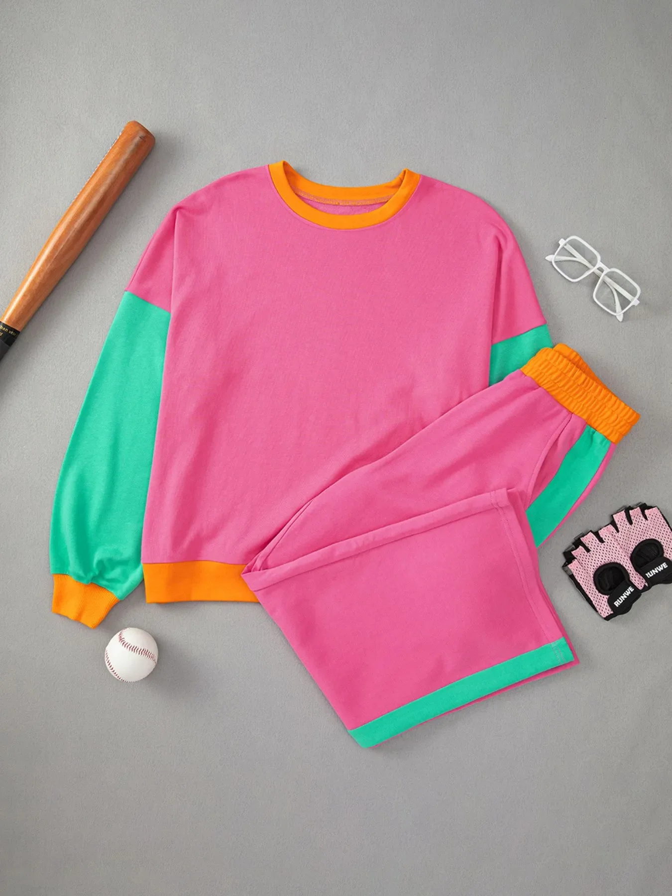 Color Block Round Neck Top and Pants Set - Image 30