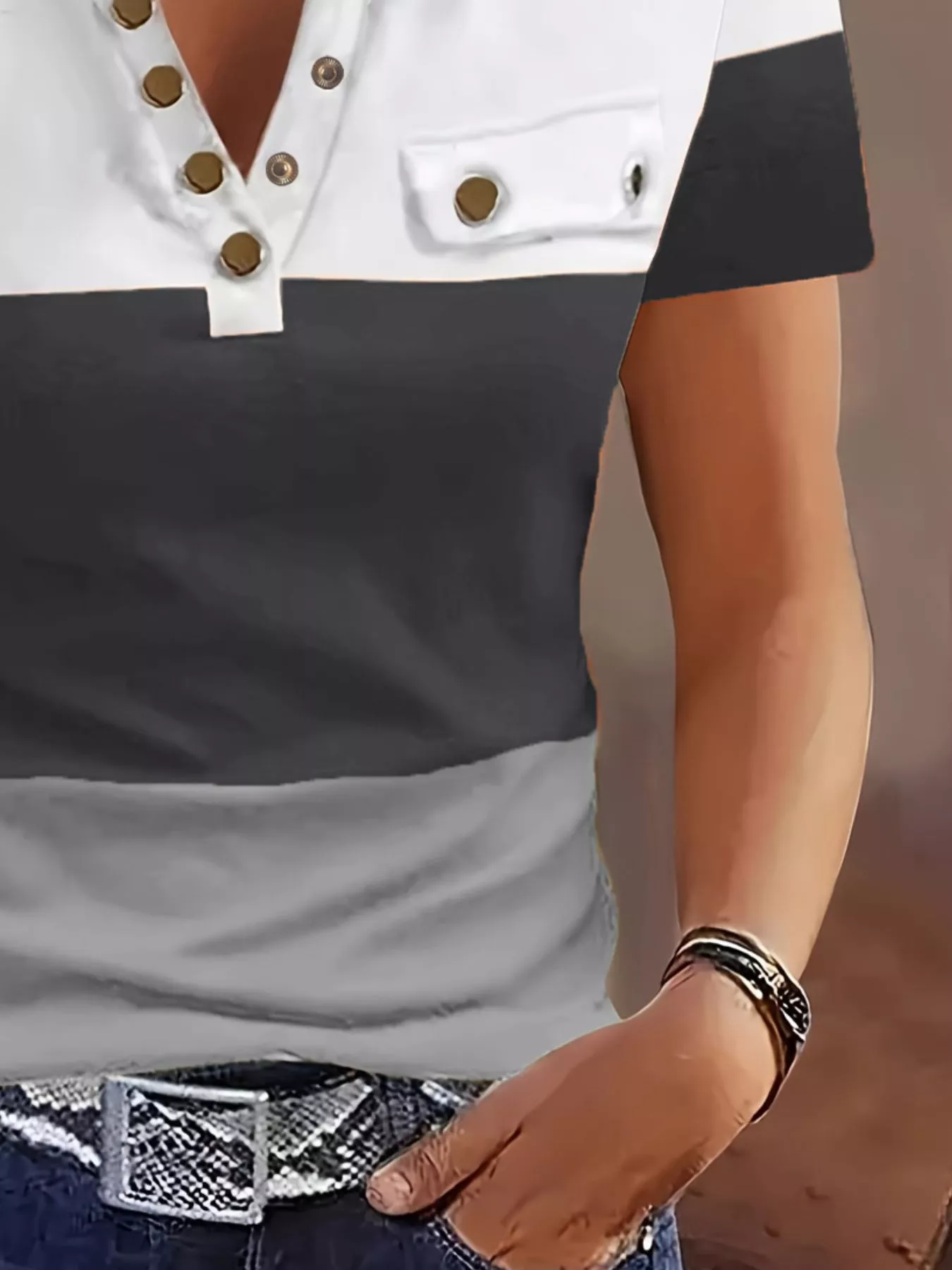 Color Block Short Sleeve Casual T-Shirt - Image 6