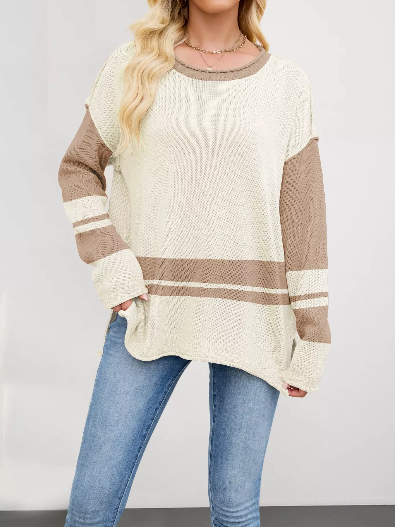 Color Block Side Slit Sweater - Image 18