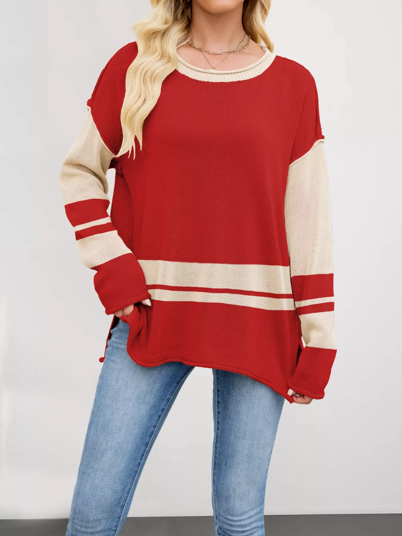 Color Block Side Slit Sweater - Image 5