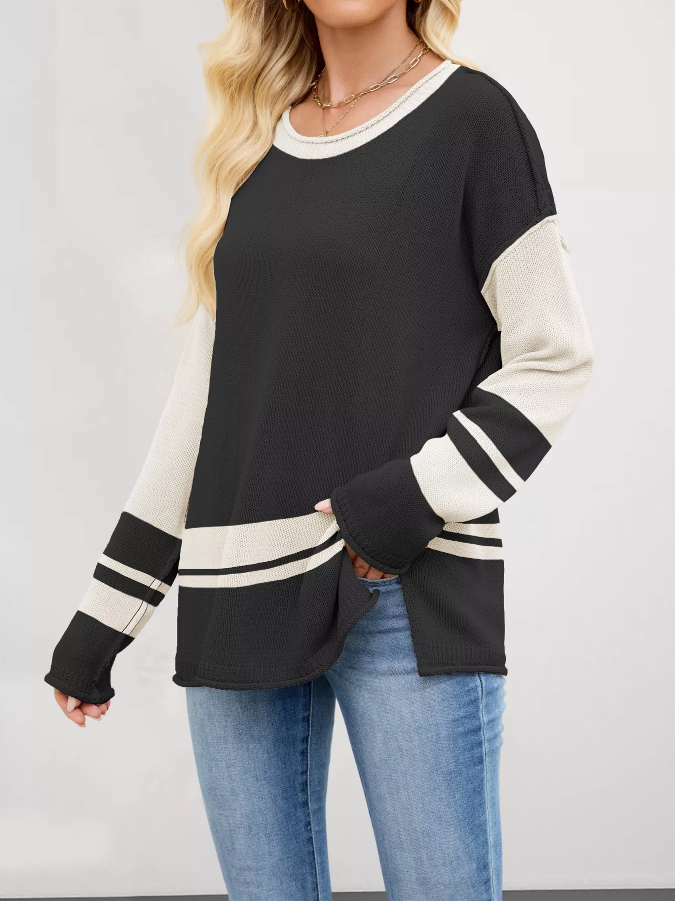 Color Block Side Slit Sweater - Image 8