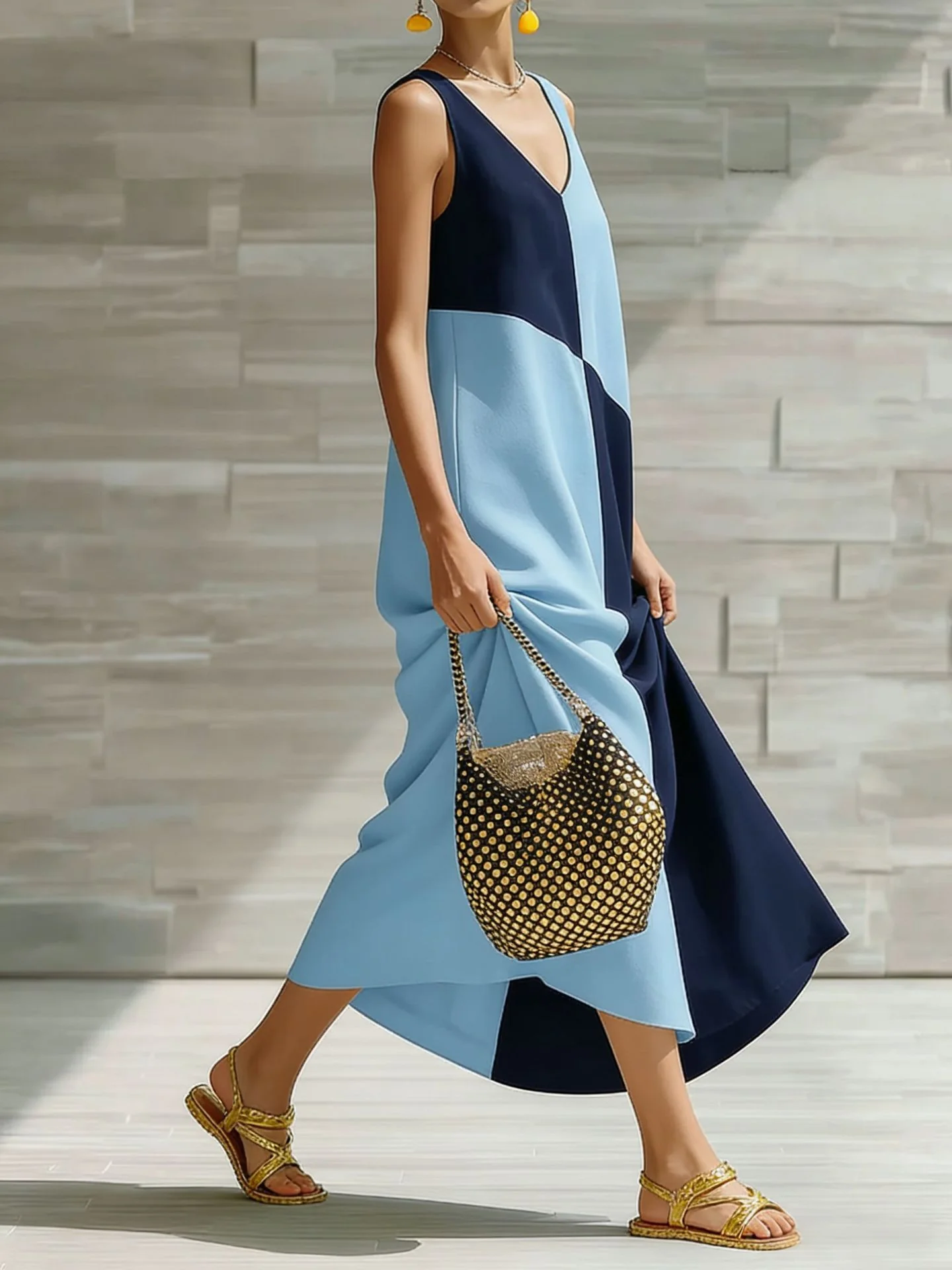 Color Block Sleeveless Maxi Dress - Image 5