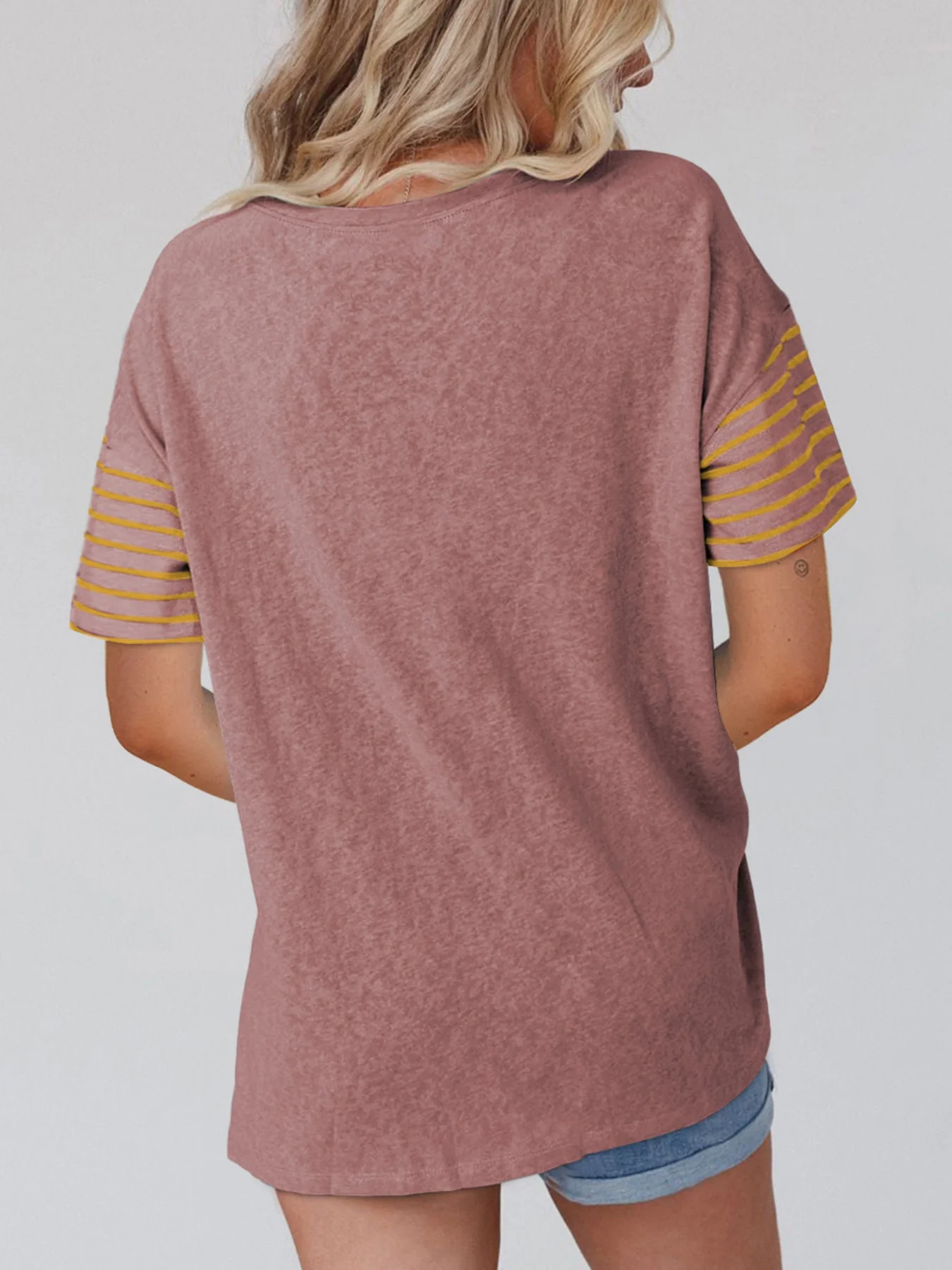 Color Block Striped Detail Loose T Shirt - Image 2
