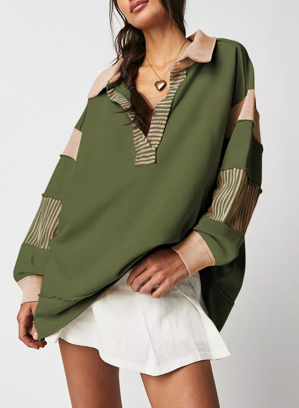 Color Block Striped Johnny Collar Sweatshirt - Image 28
