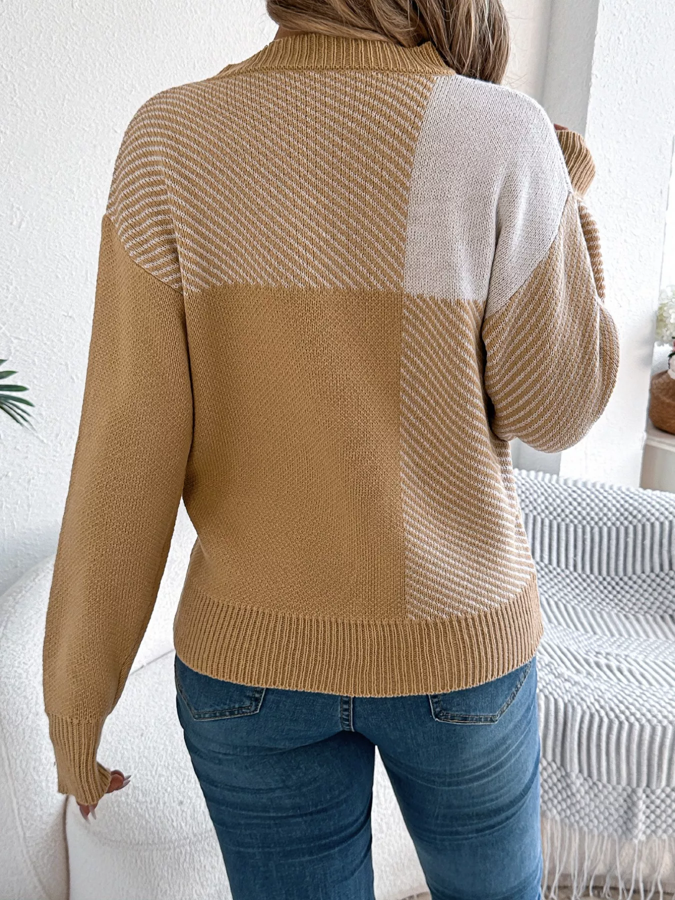 Color Block Striped Round Neck Sweater - Image 2