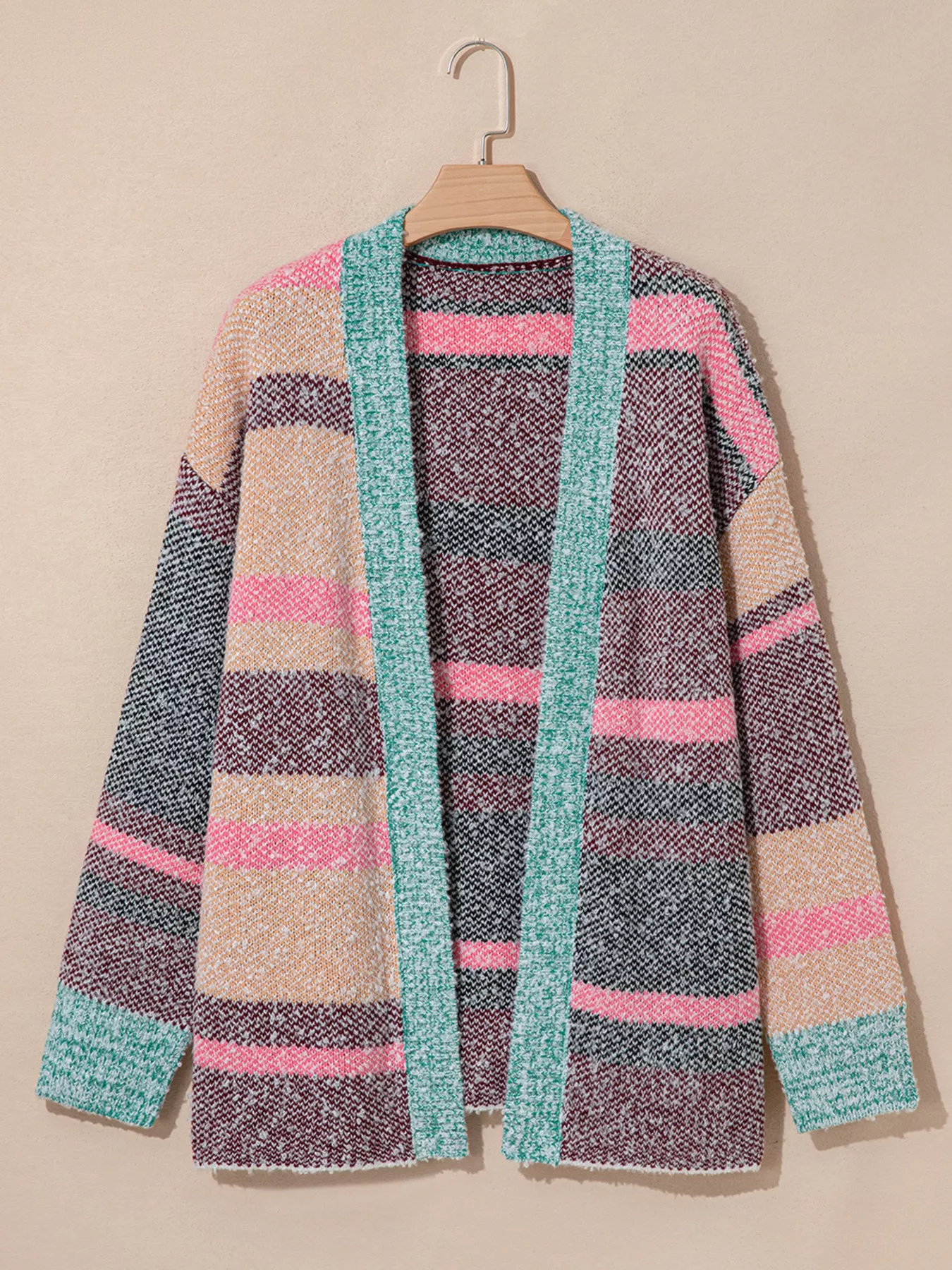 Color Block Striped Side Slit Open Front Cardigan - Image 3