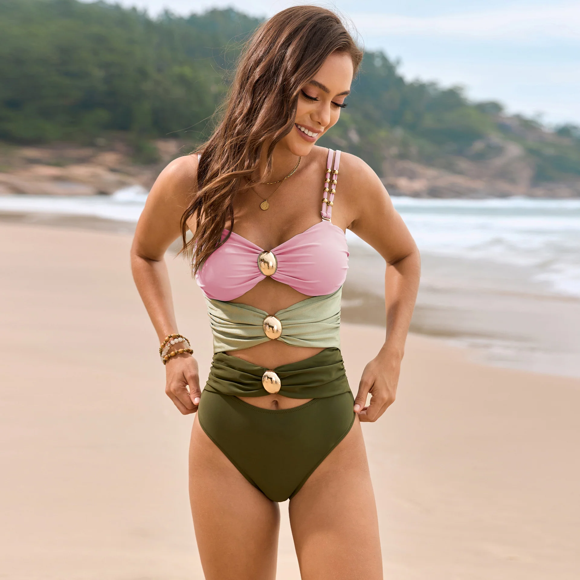 Color Block Sweetheart Neck One-Piece Swimwear - Image 22