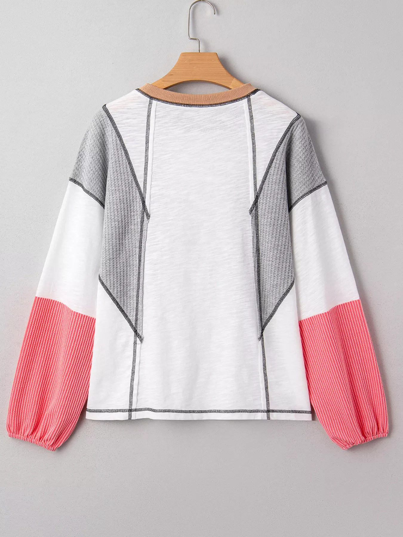 Color Block Textured Knit Patchwork Casual Top - Image 3