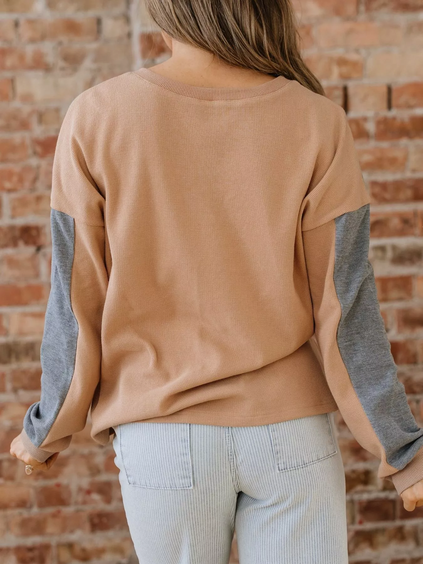 Color Block Thermal Textured Knit Drop Shoulder Henley Top - Image 2