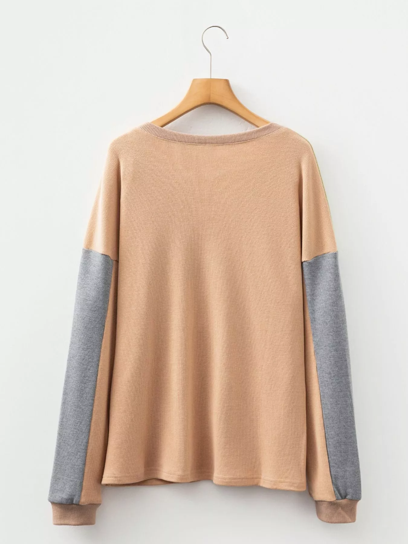 Color Block Thermal Textured Knit Drop Shoulder Henley Top - Image 9