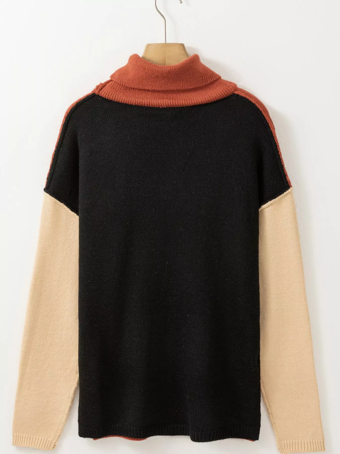 Color Block Turtleneck Drop Shoulder Knit Sweater - Image 5
