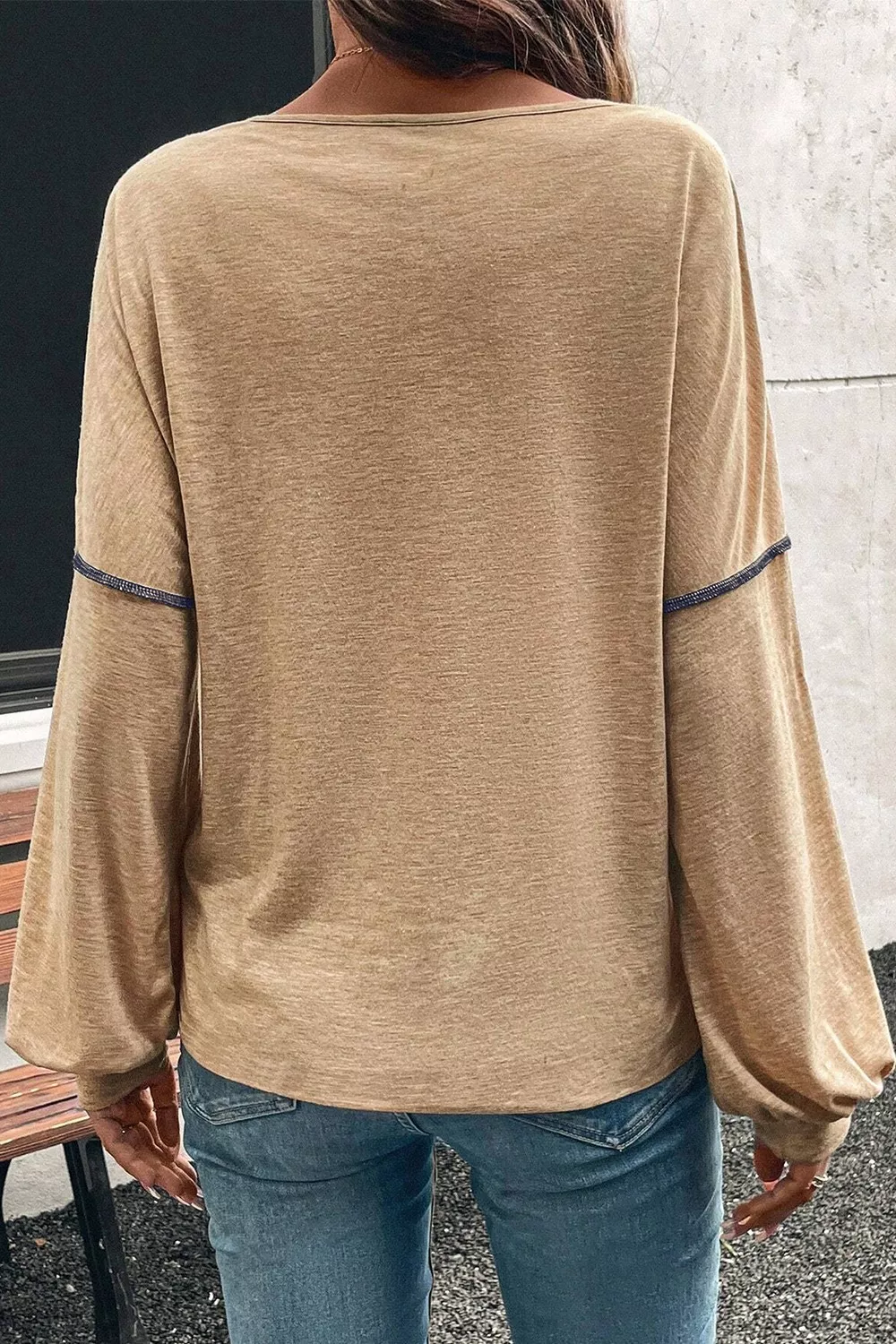 Color Block V-Neck Long Sleeve T-Shirt - Image 4