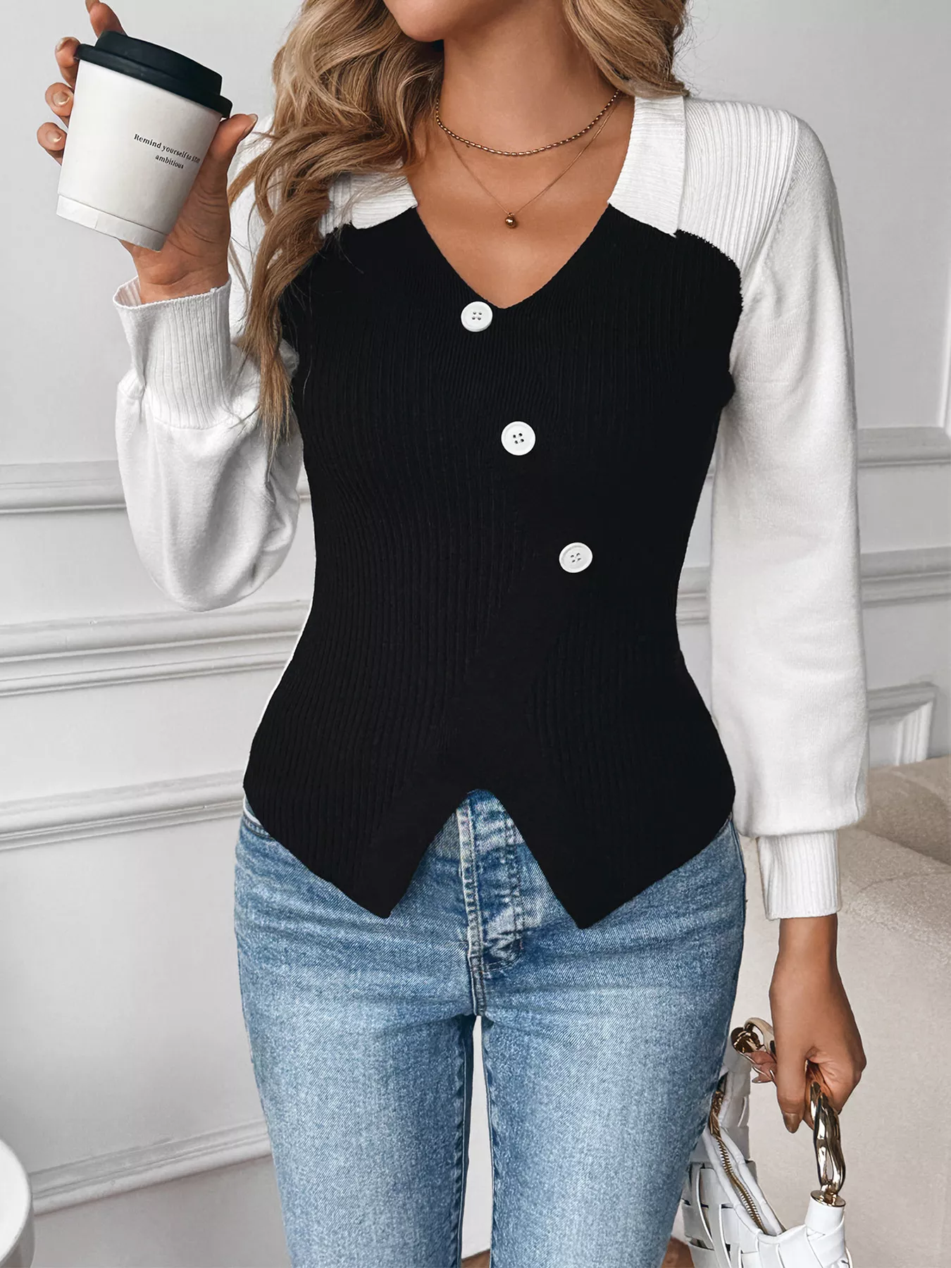 Color Block V-Neck Sweater