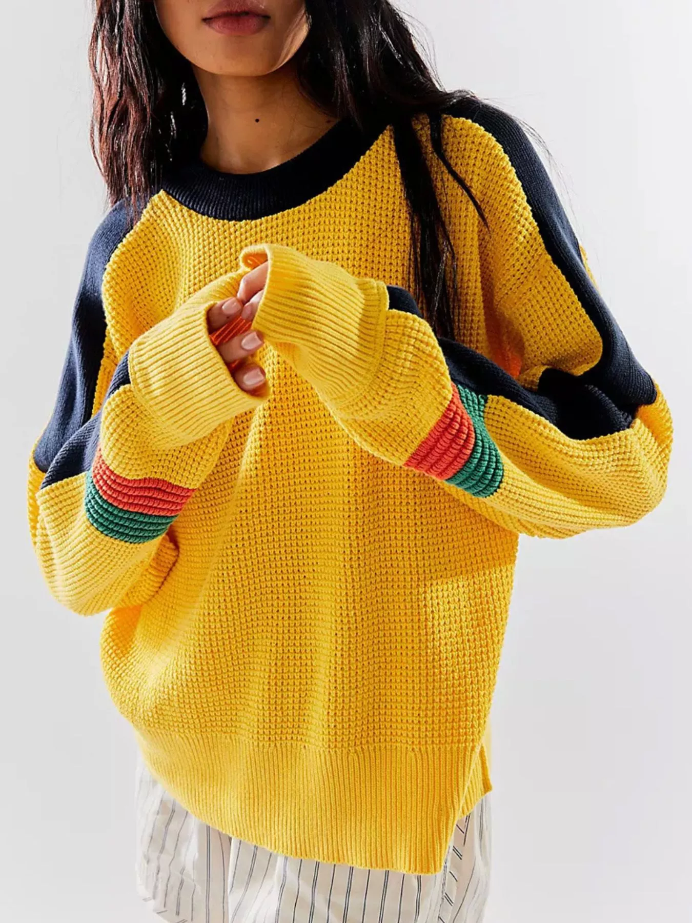 Color Block Waffle Knit Sweater - Image 4