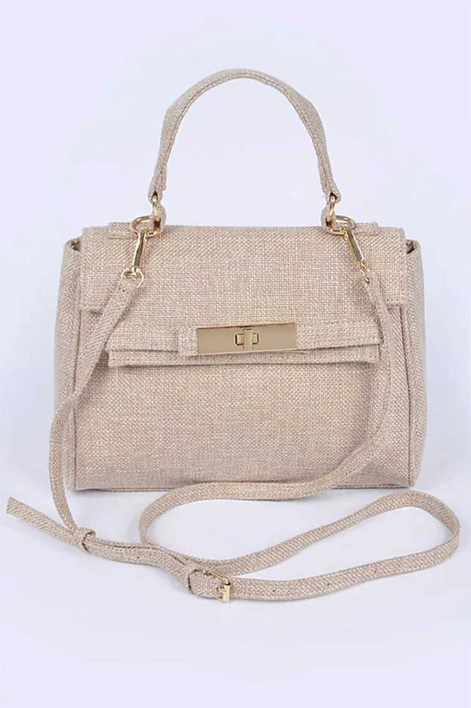 Color Linen Designed Top Handle Bag - Image 4