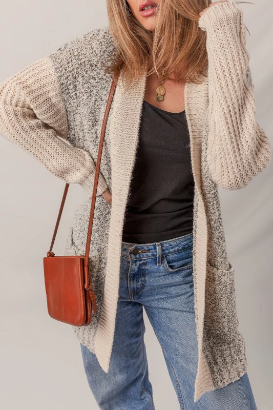 Colorblock Open Front Pocketed Cardigan - Image 9