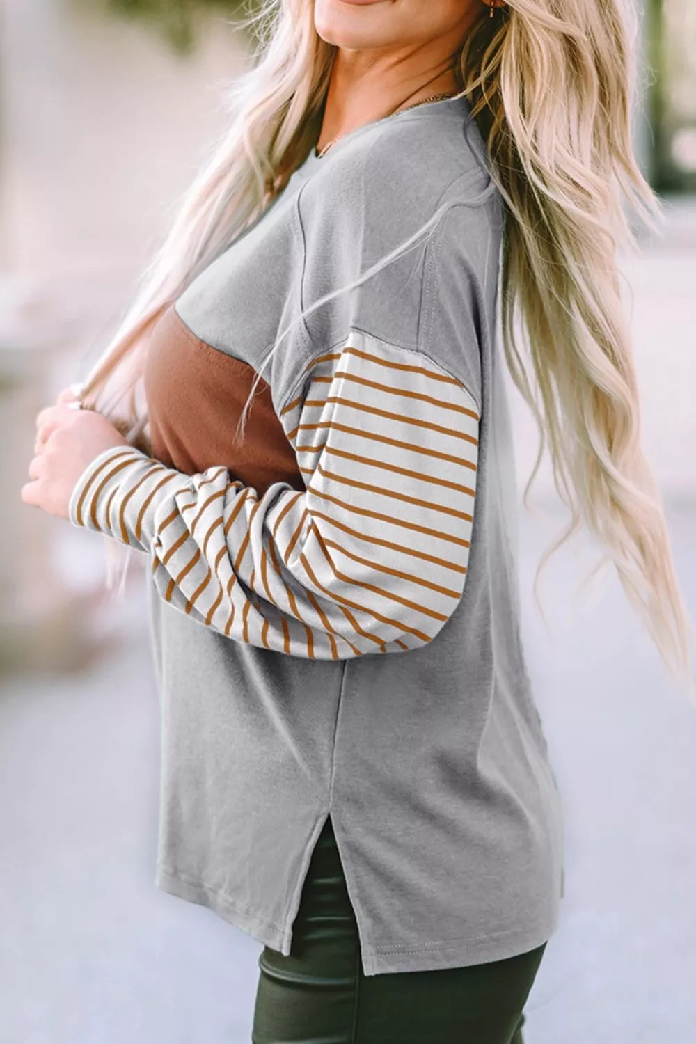 Colorblock Striped Bishop Sleeve Top - Image 14