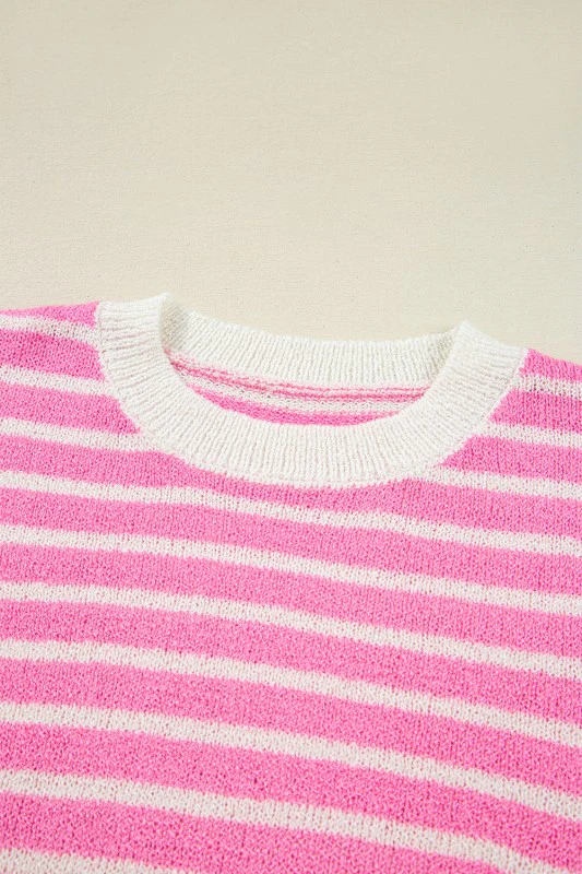 Colorblock Striped Patchwork Dolman  Slit Sweater - Image 10