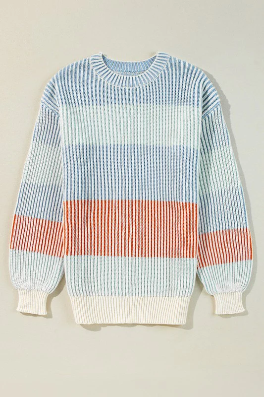 Colorblock Textured Knit Bubble Sleeve Sweater - Image 2