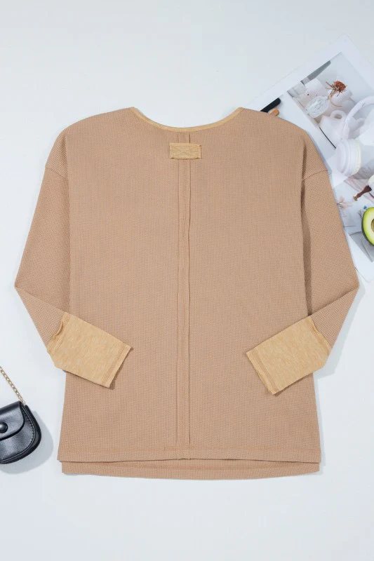 Colorblock Waffle Textured Henley Top - Image 7