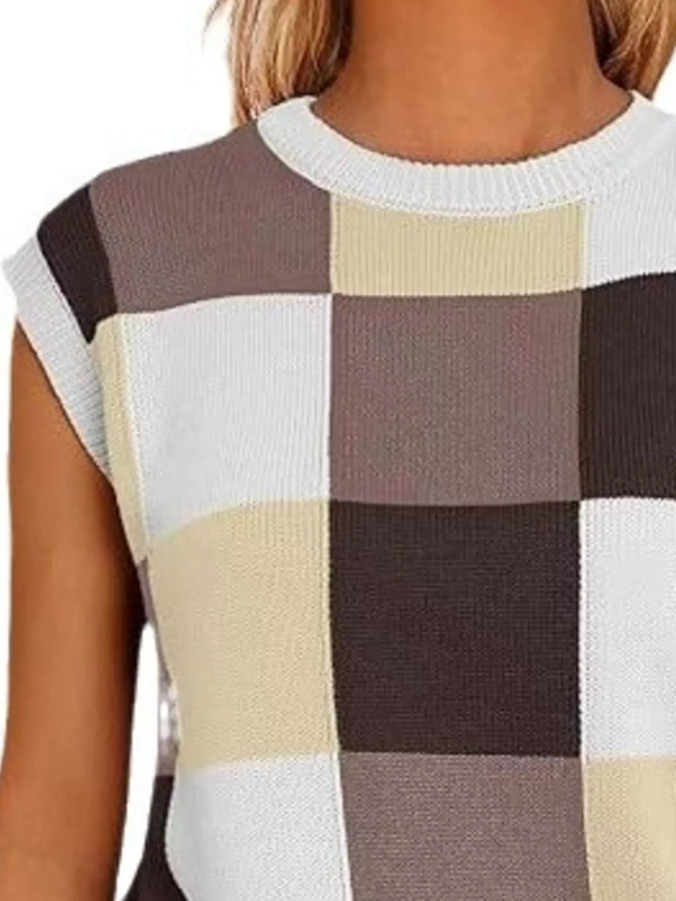 Colorful Checkered Knit Sweater Vest - Image 6