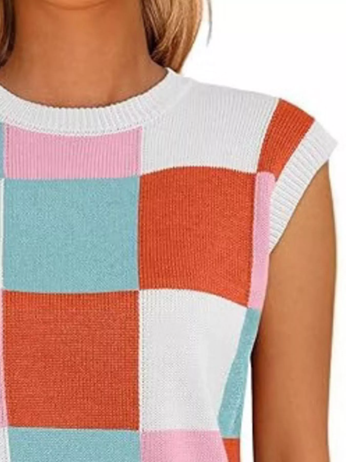 Colorful Checkered Knit Sweater Vest - Image 9
