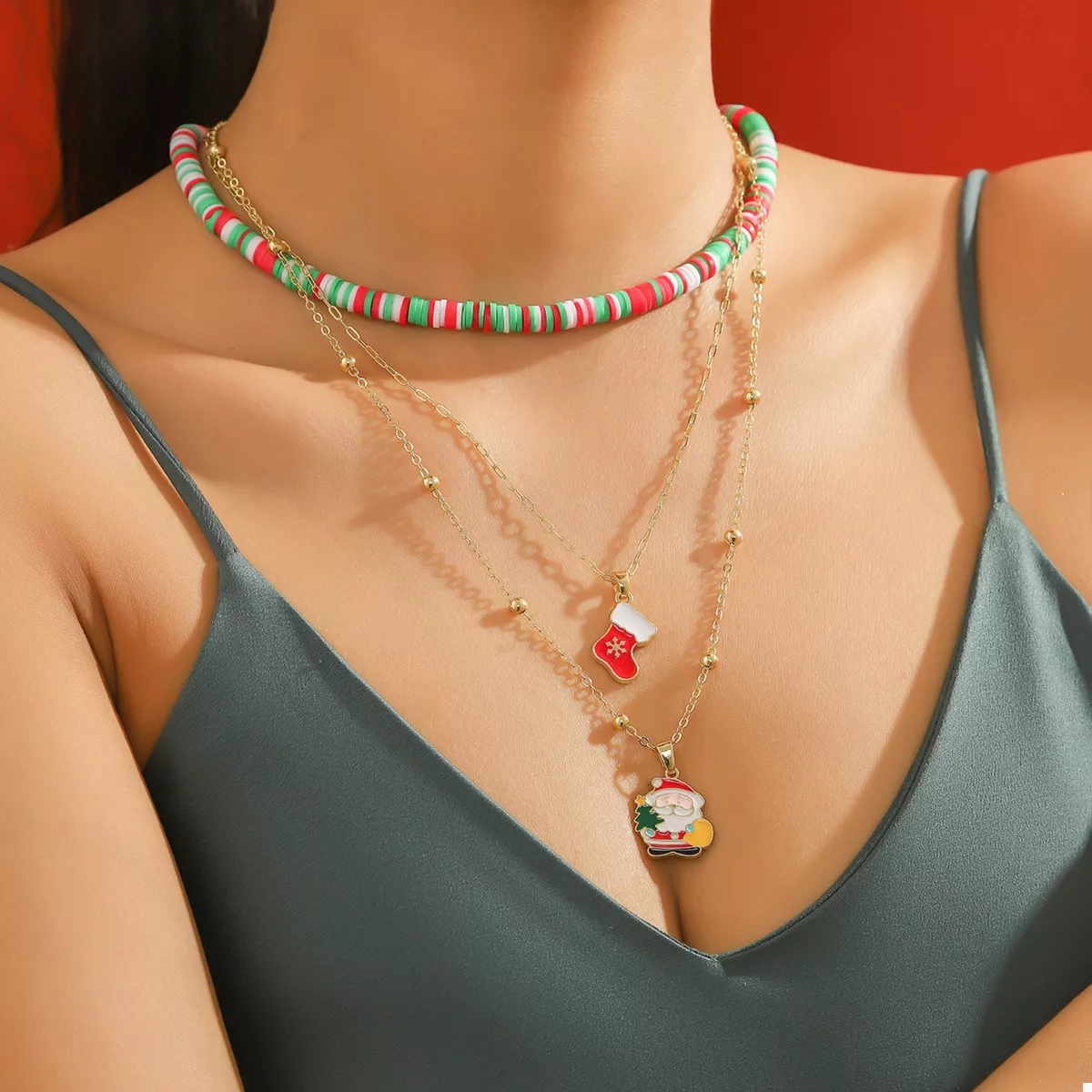 Colorful Christmas Charm Layered Necklace - Image 2