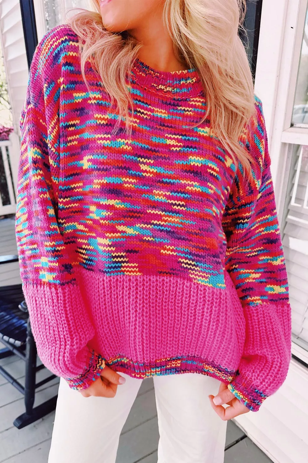 Colorful Knit Crew Neck Sweater - Image 2